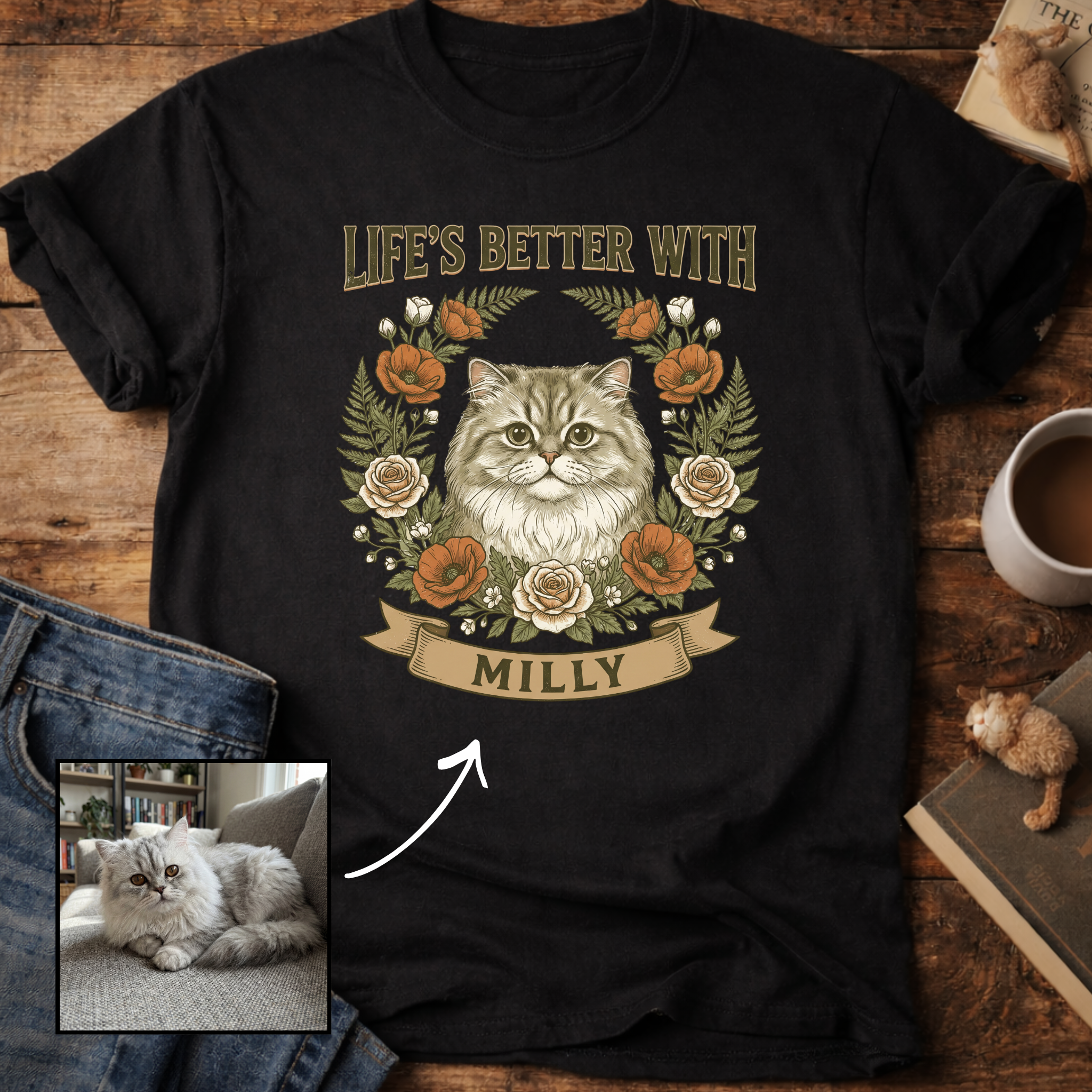 Life is Better With Your Cat Customizable Personalized T-Shirt