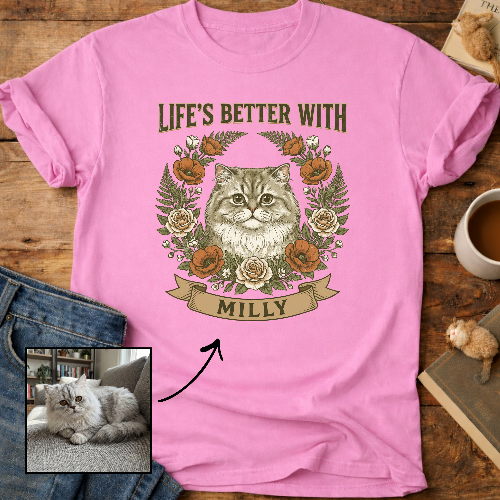 Life is Better With Your Cat Customizable Personalized T-Shirt