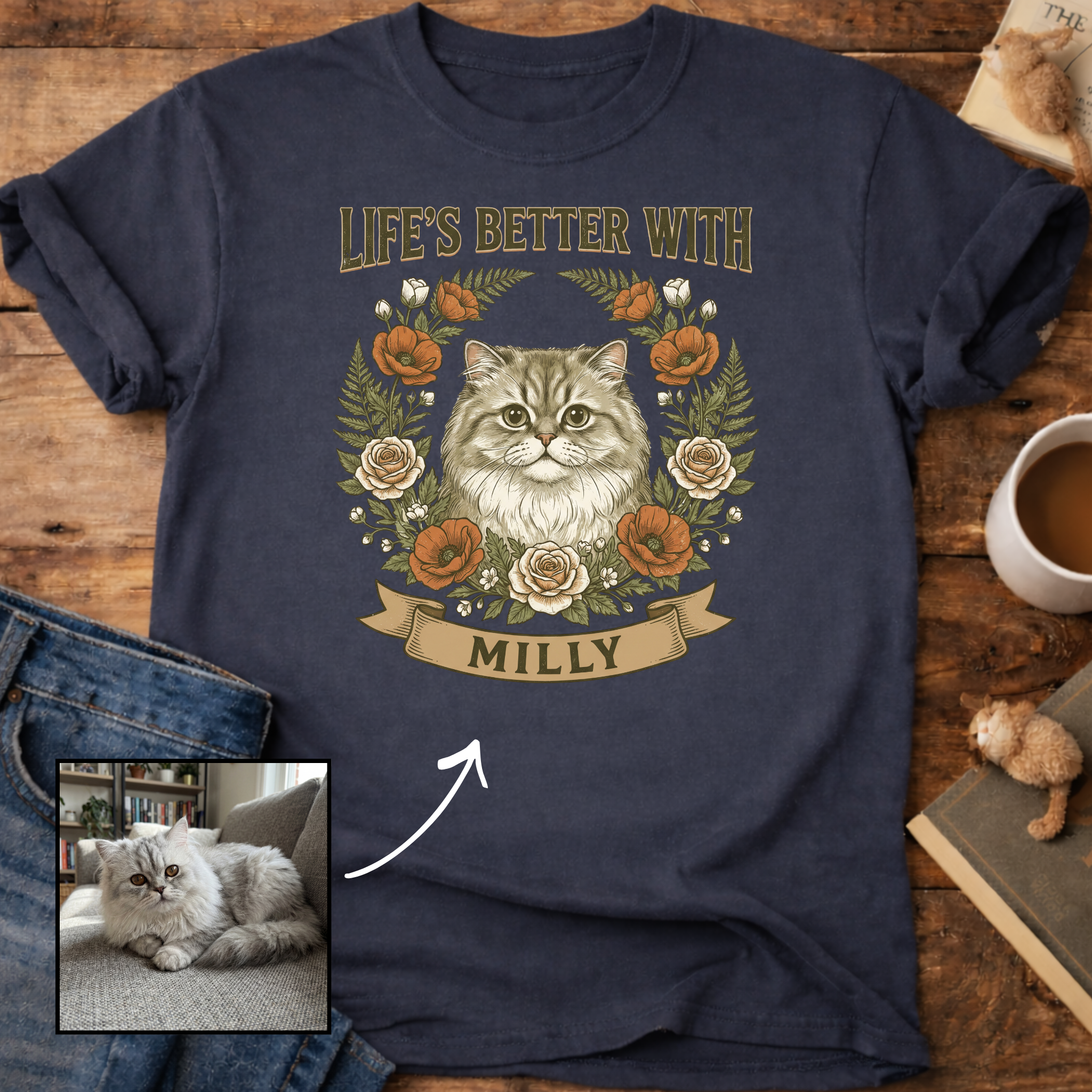 Life is Better With Your Cat Customizable Personalized T-Shirt