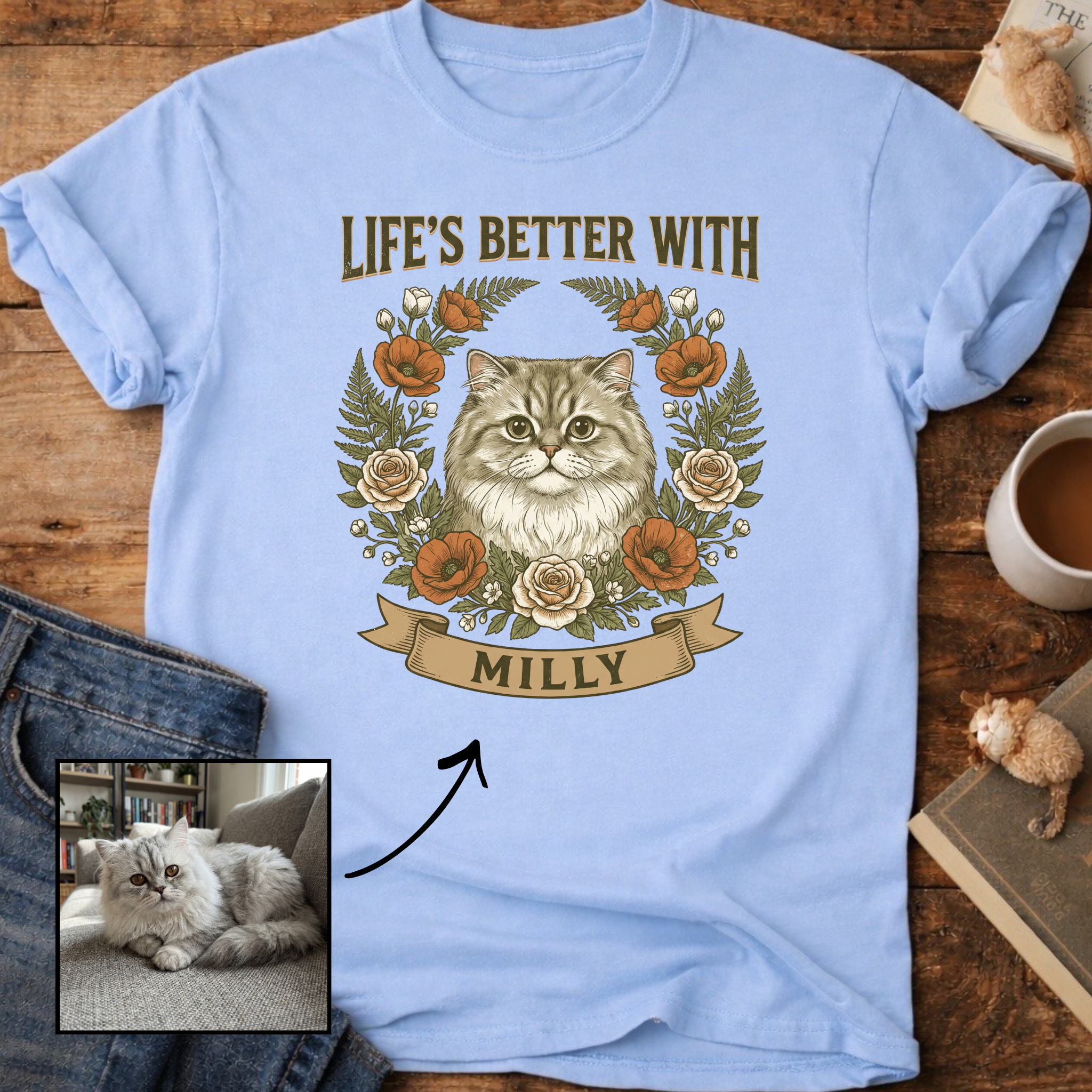 Life is Better With Your Cat Customizable Personalized T-Shirt