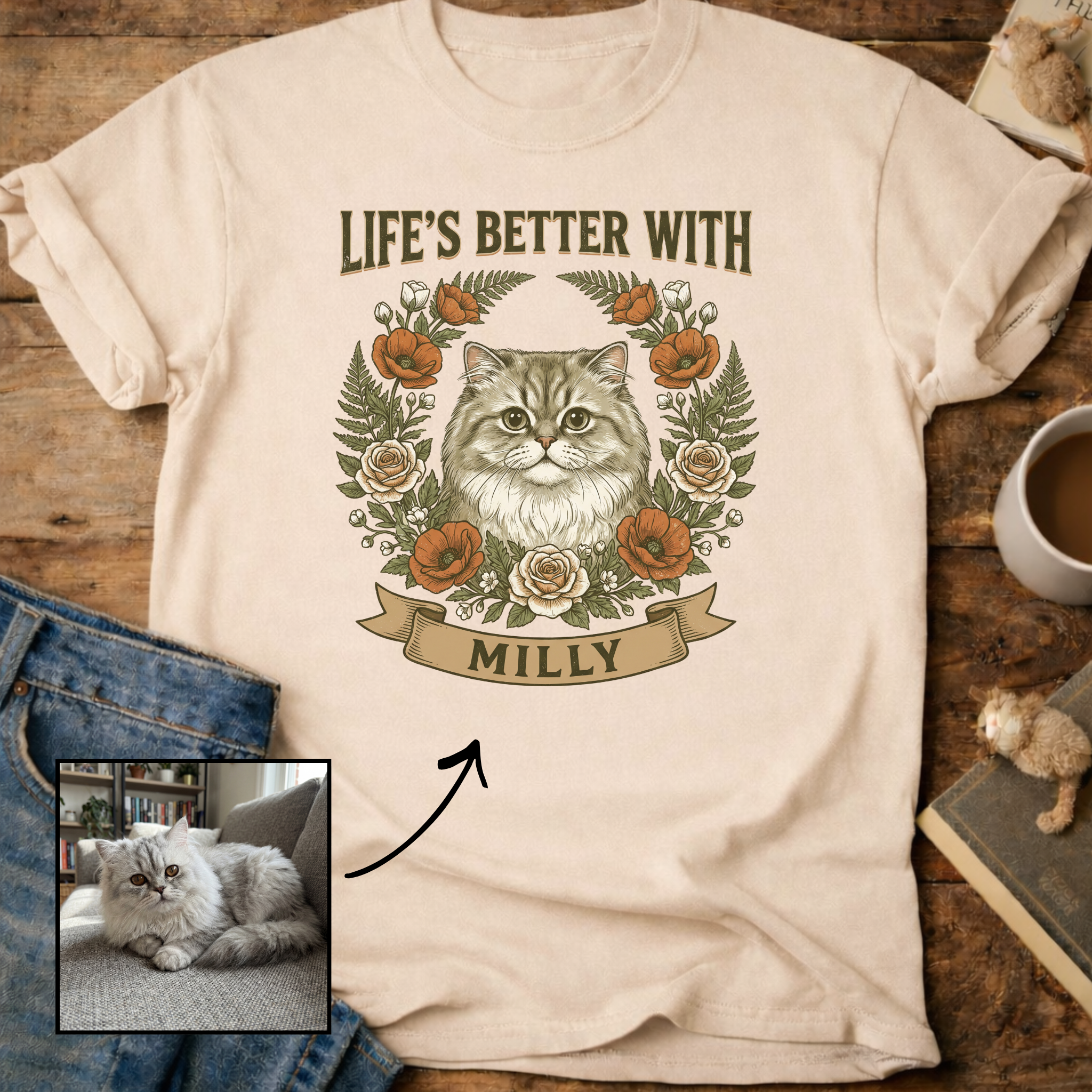 Life is Better With Your Cat Customizable Personalized T-Shirt