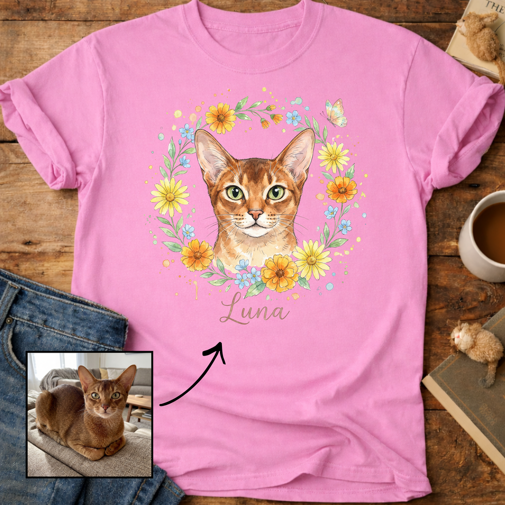 Floral Cat Design Customizable Personalized T-Shirt