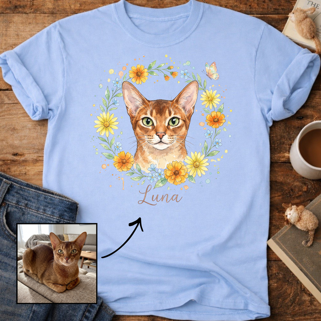 Floral Cat Design Customizable Personalized T-Shirt