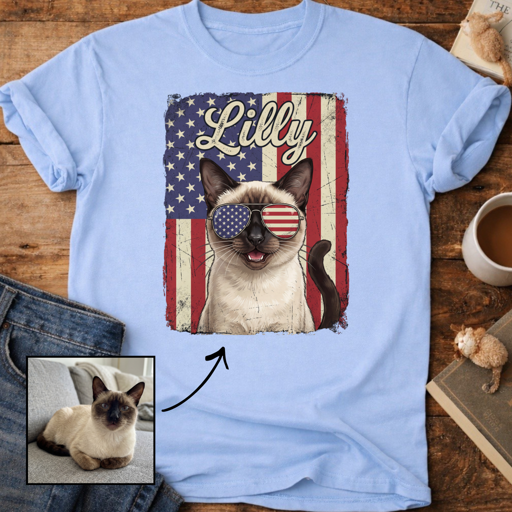 Personalized Patriotic Flag T-Shirt Cat Customizable