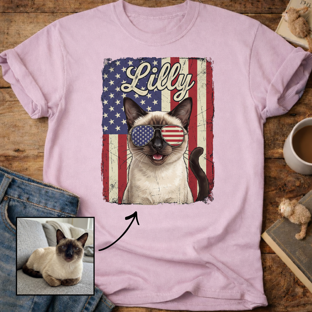 Personalized Patriotic Flag T-Shirt Cat Customizable