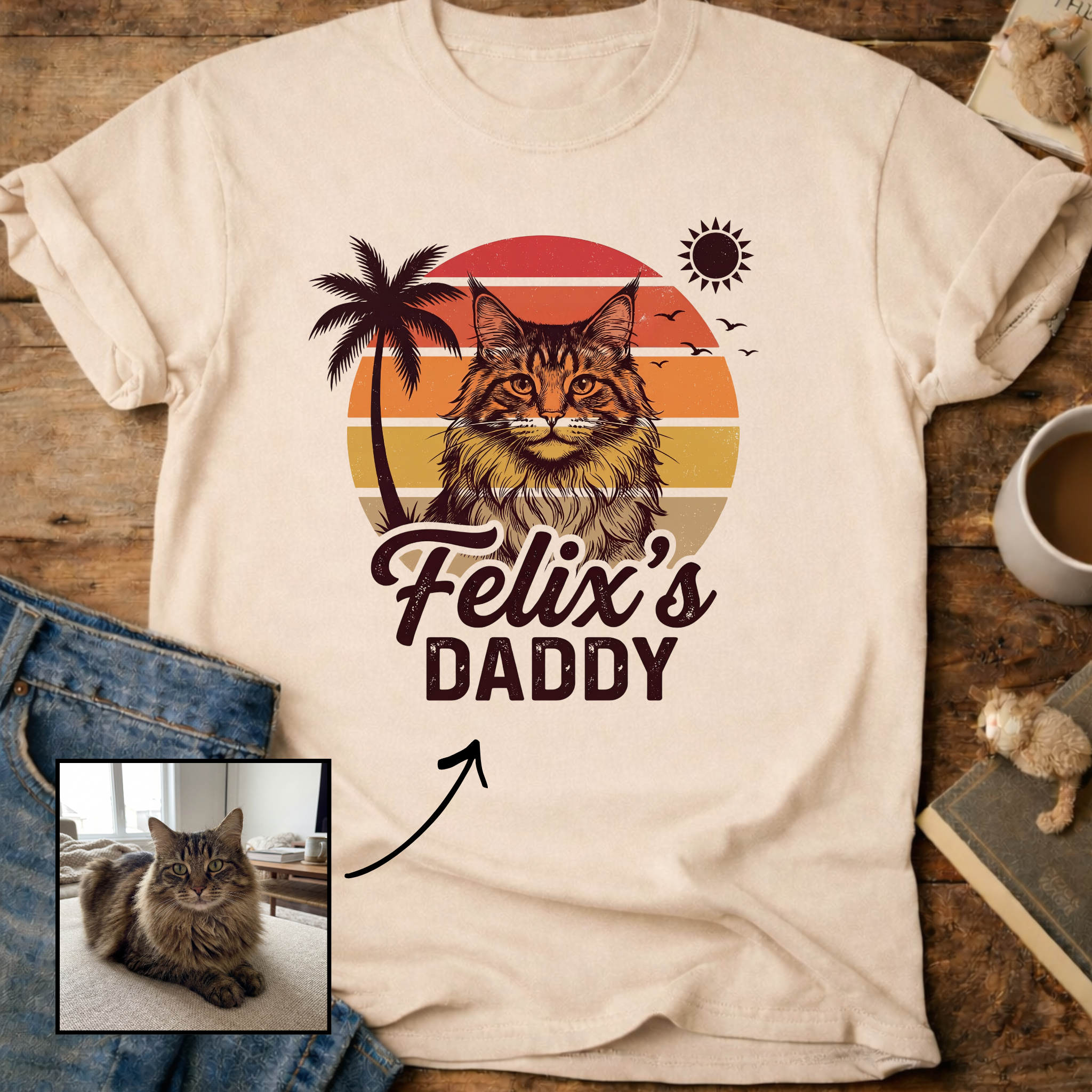 Personalized Custom Daddy Cat T-Shirt