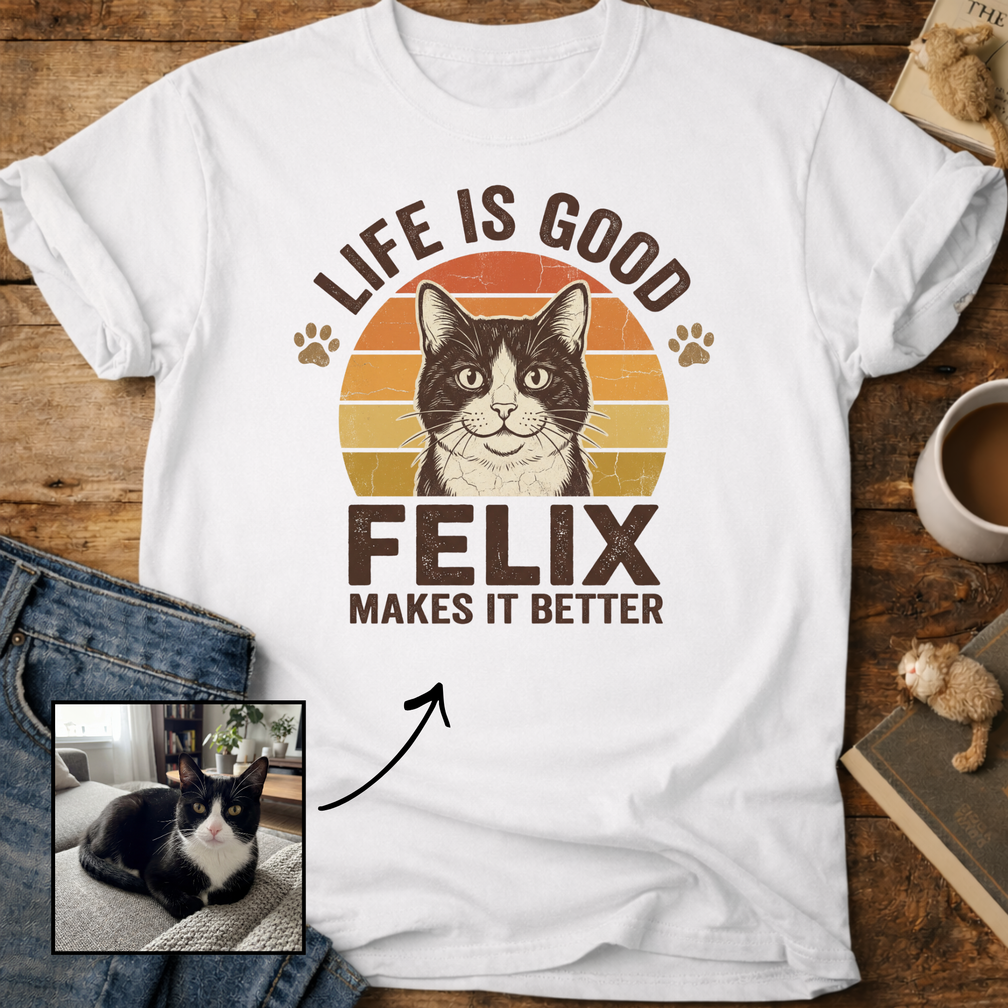 Life Is Good Cat Makes It Better Customizable Personalized T-Shirt