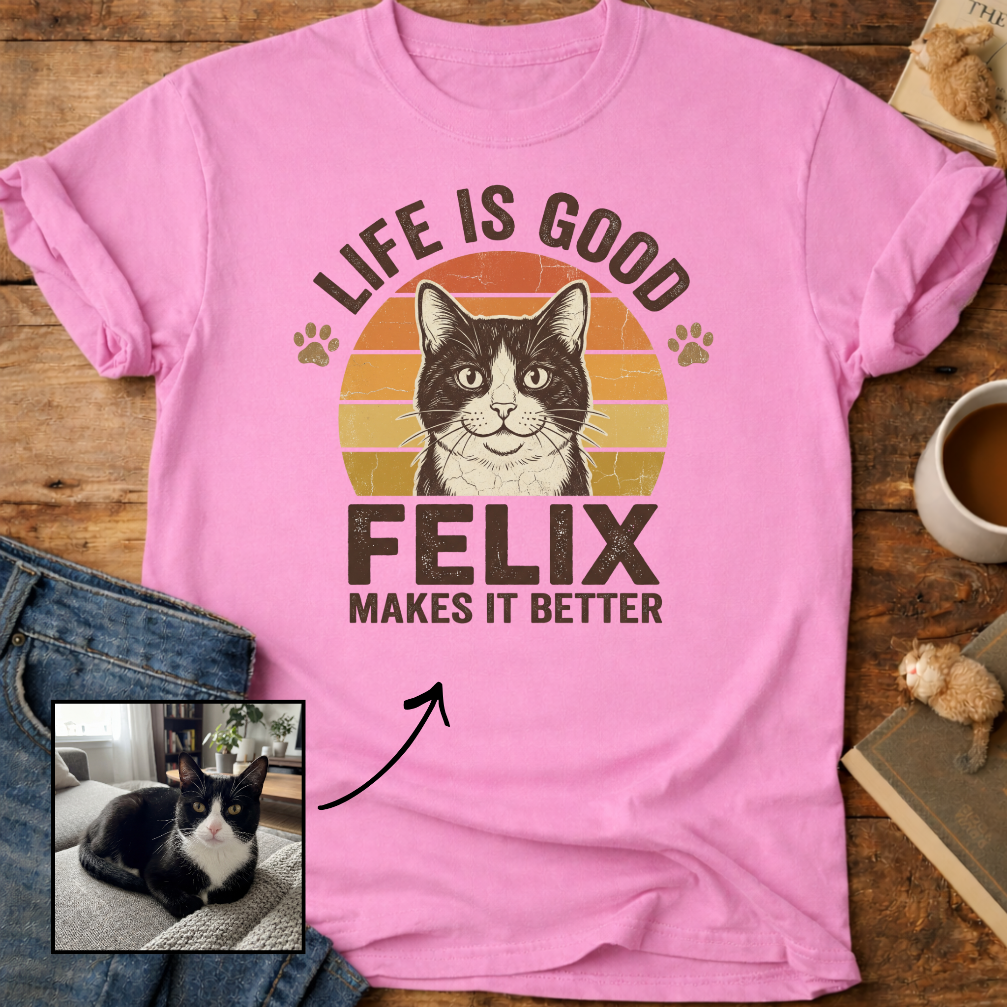 Life Is Good Cat Makes It Better Customizable Personalized T-Shirt