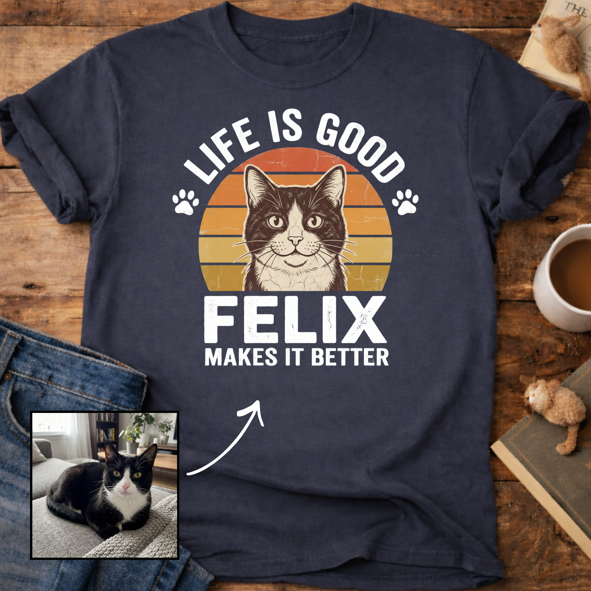 Life Is Good Cat Makes It Better Customizable Personalized T-Shirt