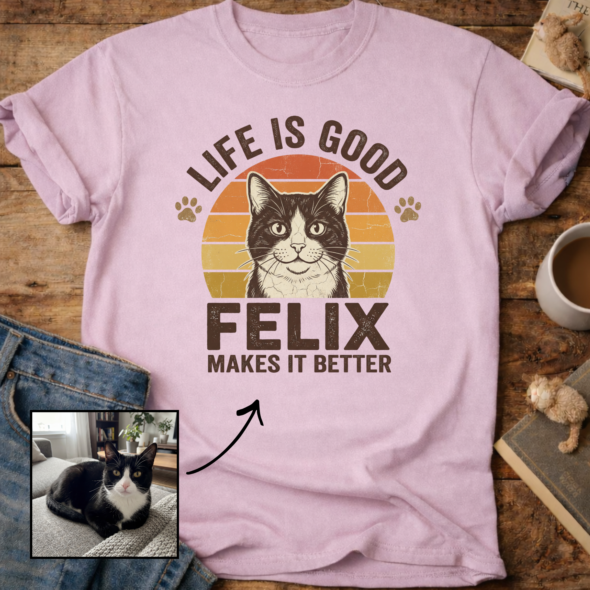 Life Is Good Cat Makes It Better Customizable Personalized T-Shirt