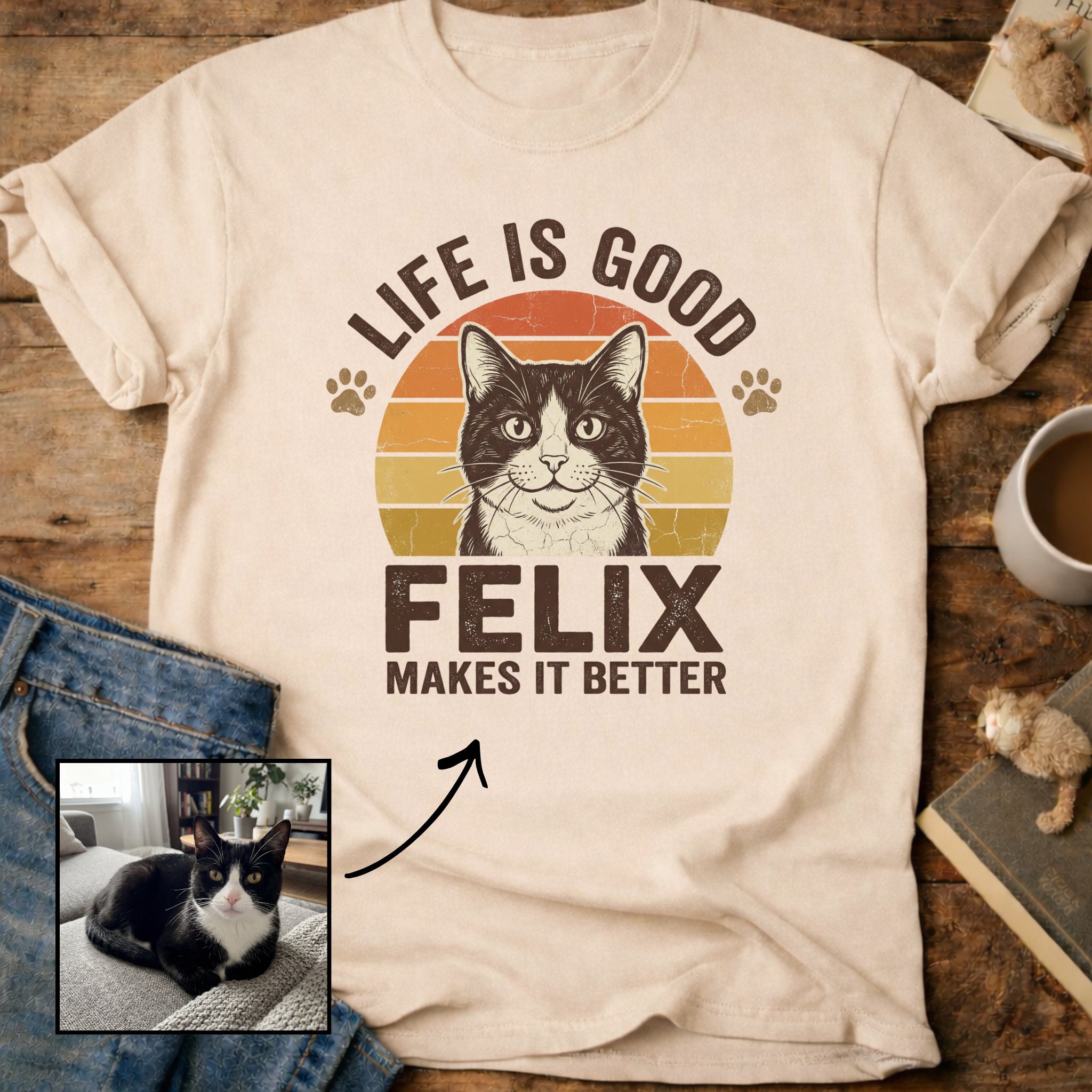 Life Is Good Cat Makes It Better Customizable Personalized T-Shirt