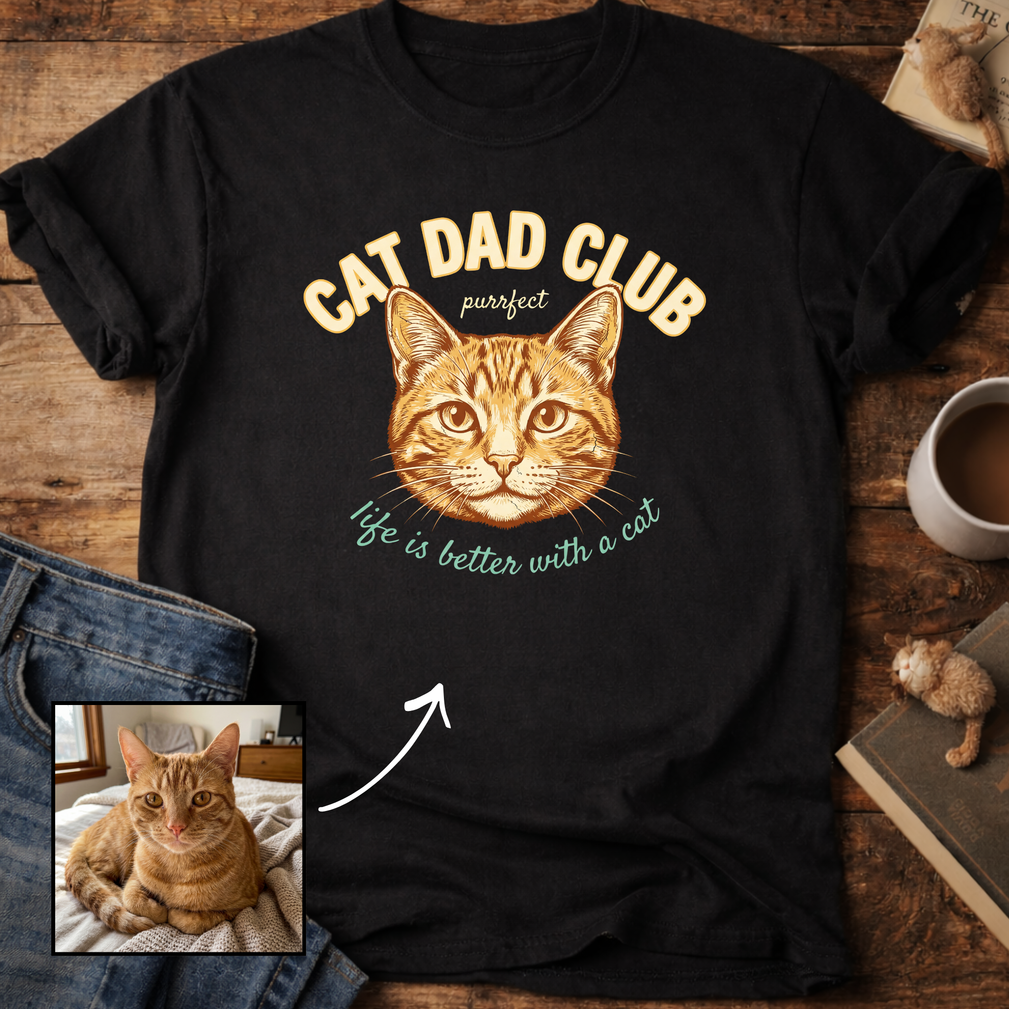 Customizable Personalized Cat Dad Club T-Shirt