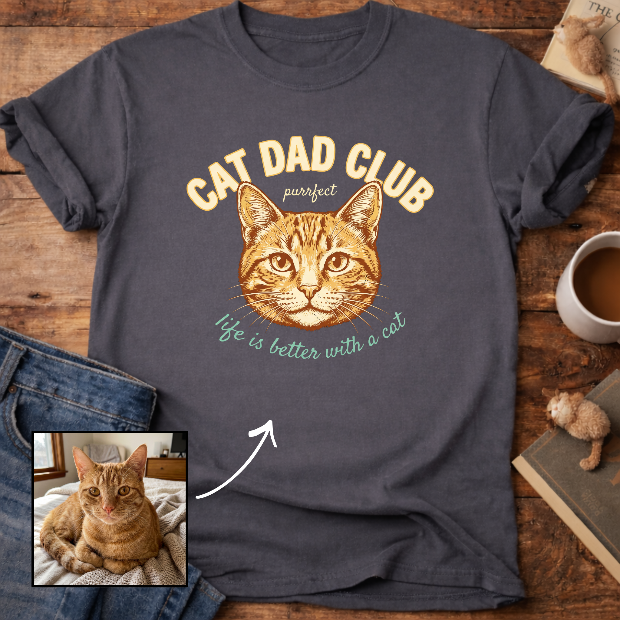 Customizable Personalized Cat Dad Club T-Shirt