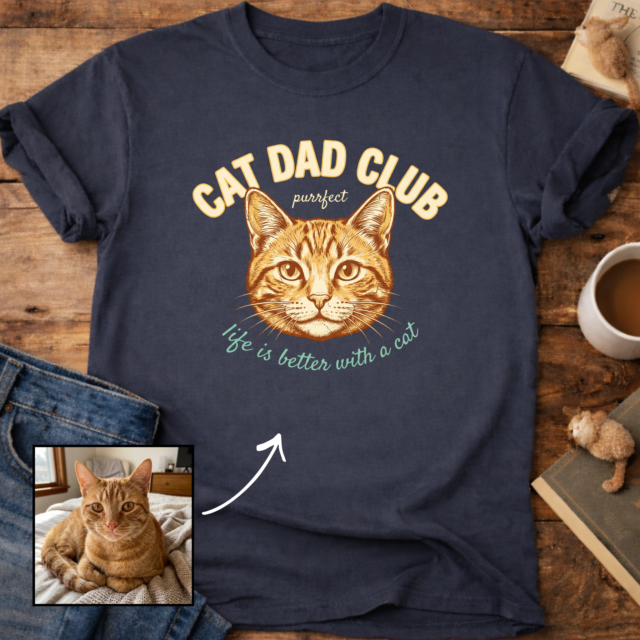 Customizable Personalized Cat Dad Club T-Shirt