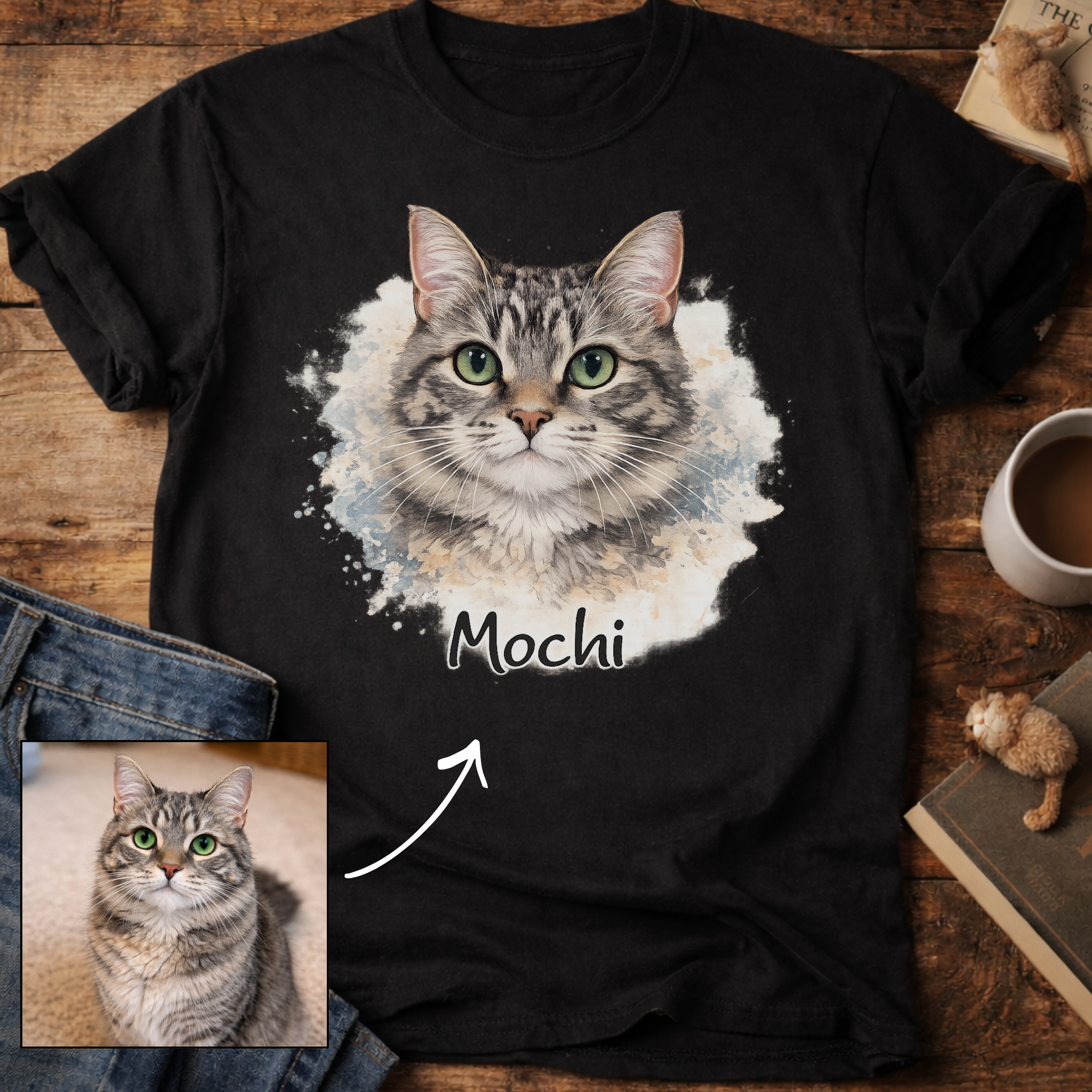 Watercolor Personalized Cat Portrait T-Shirt