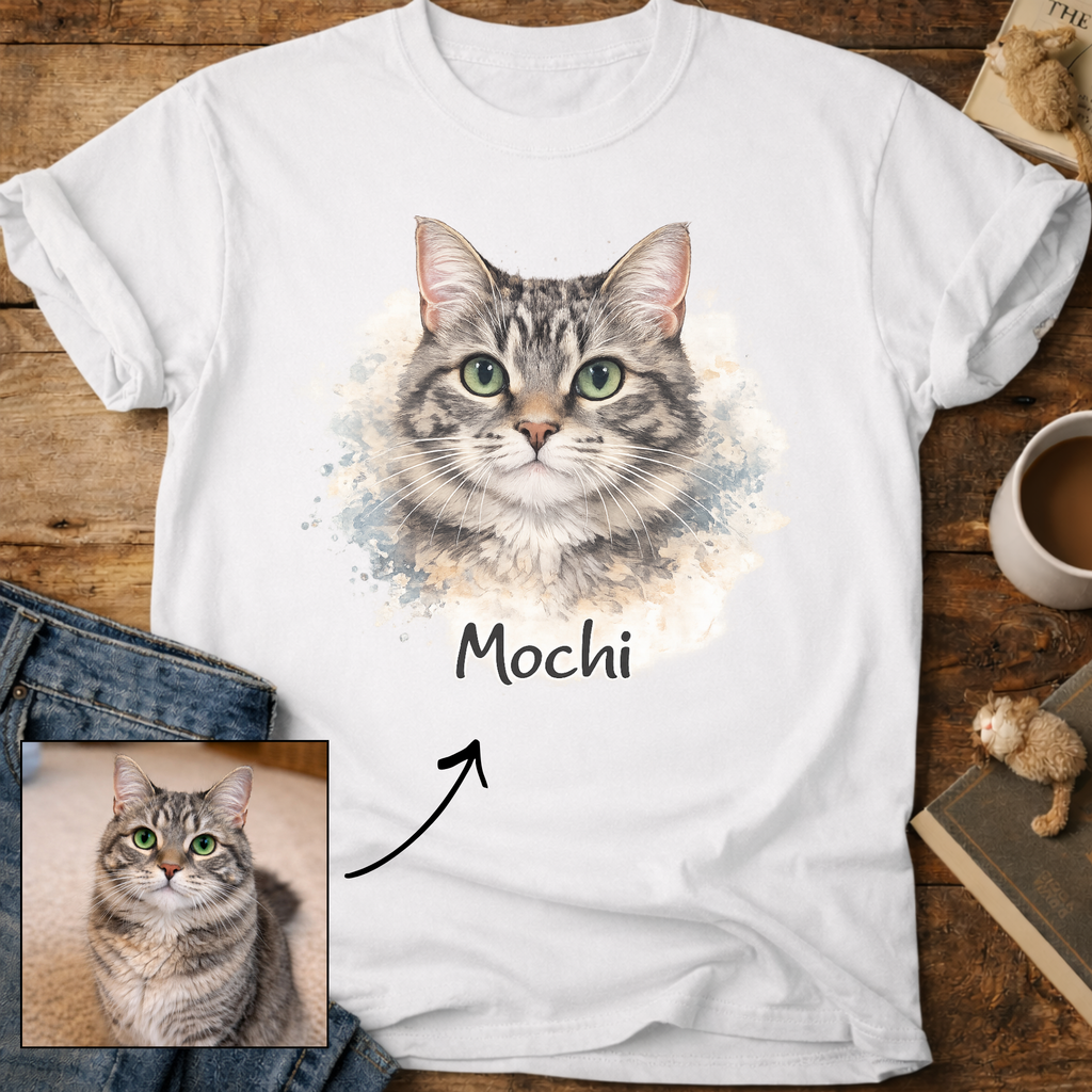 Watercolor Personalized Cat Portrait T-Shirt