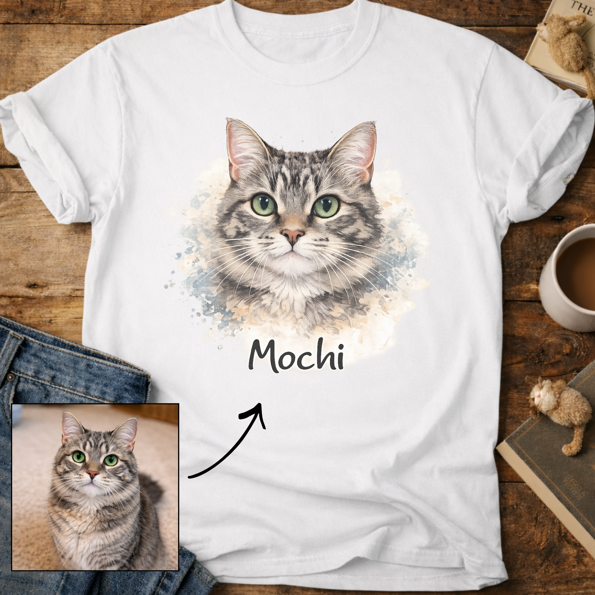 Watercolor Personalized Cat Portrait T-Shirt