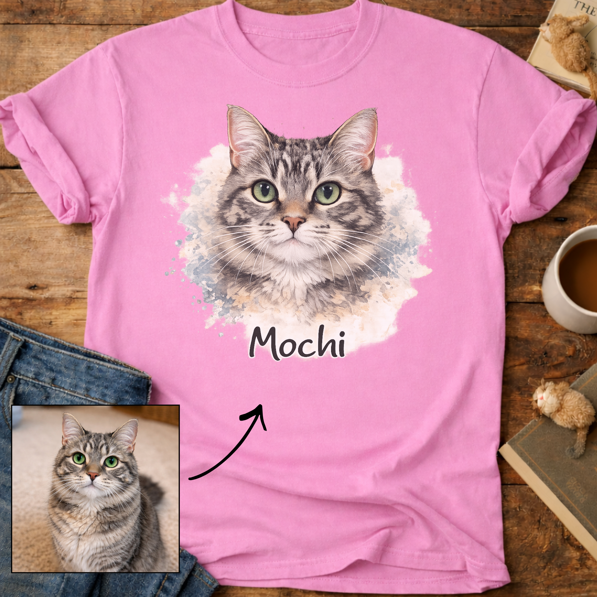 Watercolor Personalized Cat Portrait T-Shirt