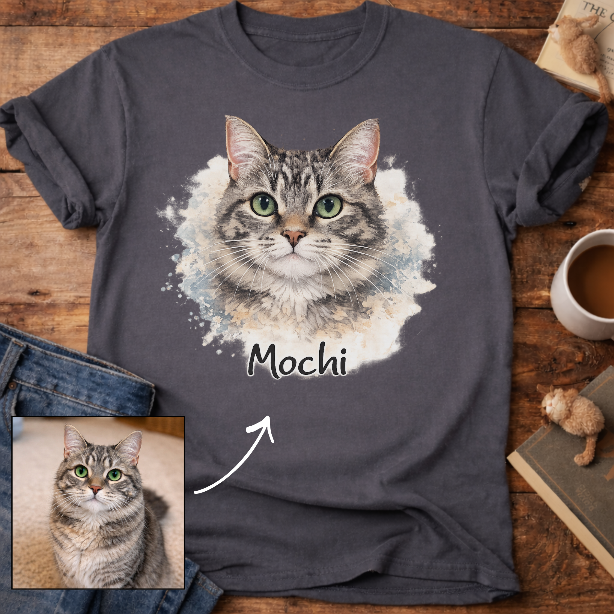 Watercolor Personalized Cat Portrait T-Shirt
