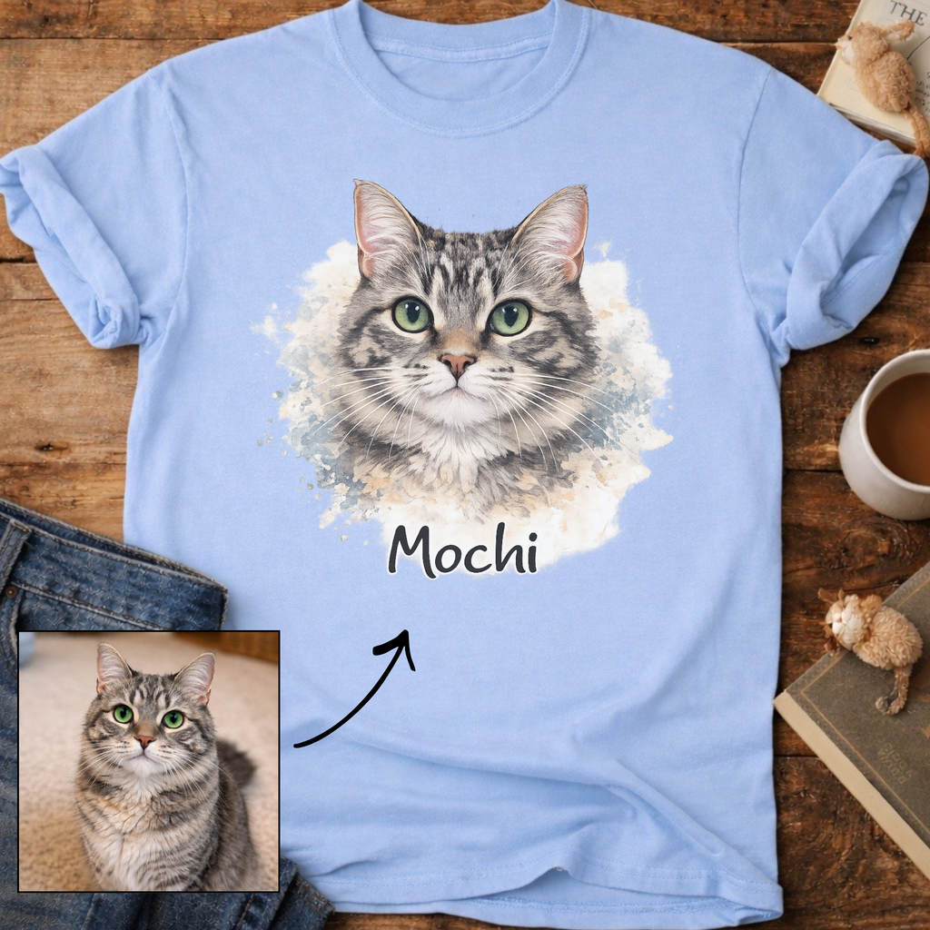 Watercolor Personalized Cat Portrait T-Shirt