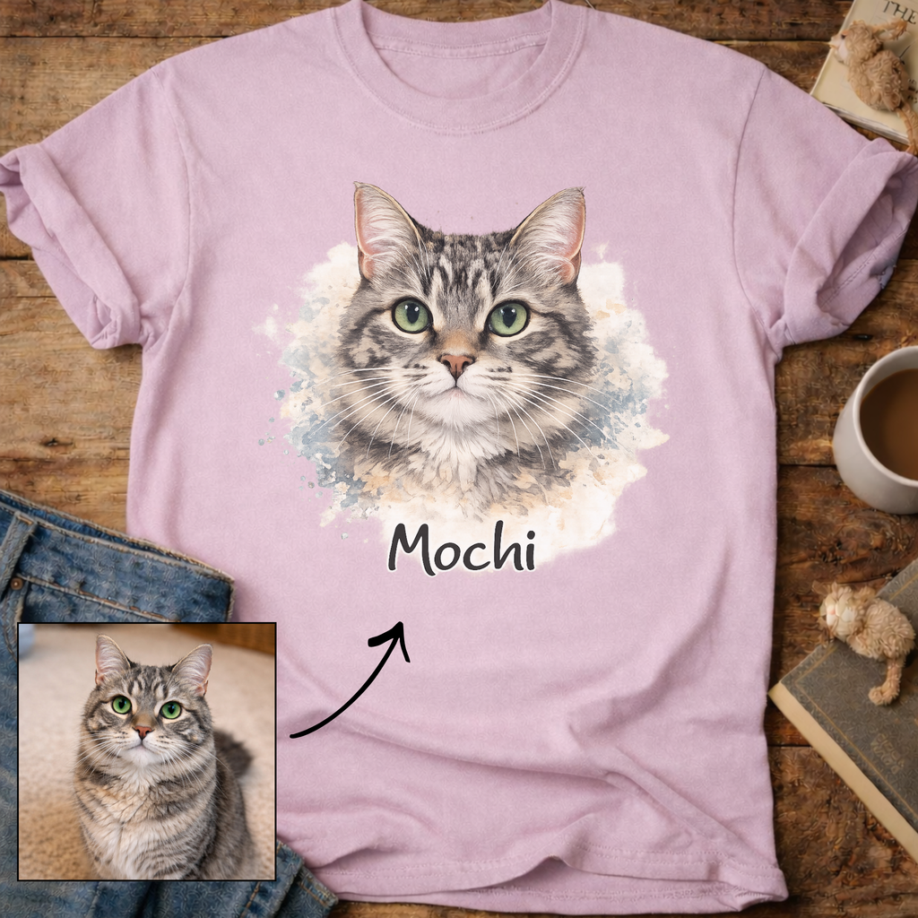Watercolor Personalized Cat Portrait T-Shirt