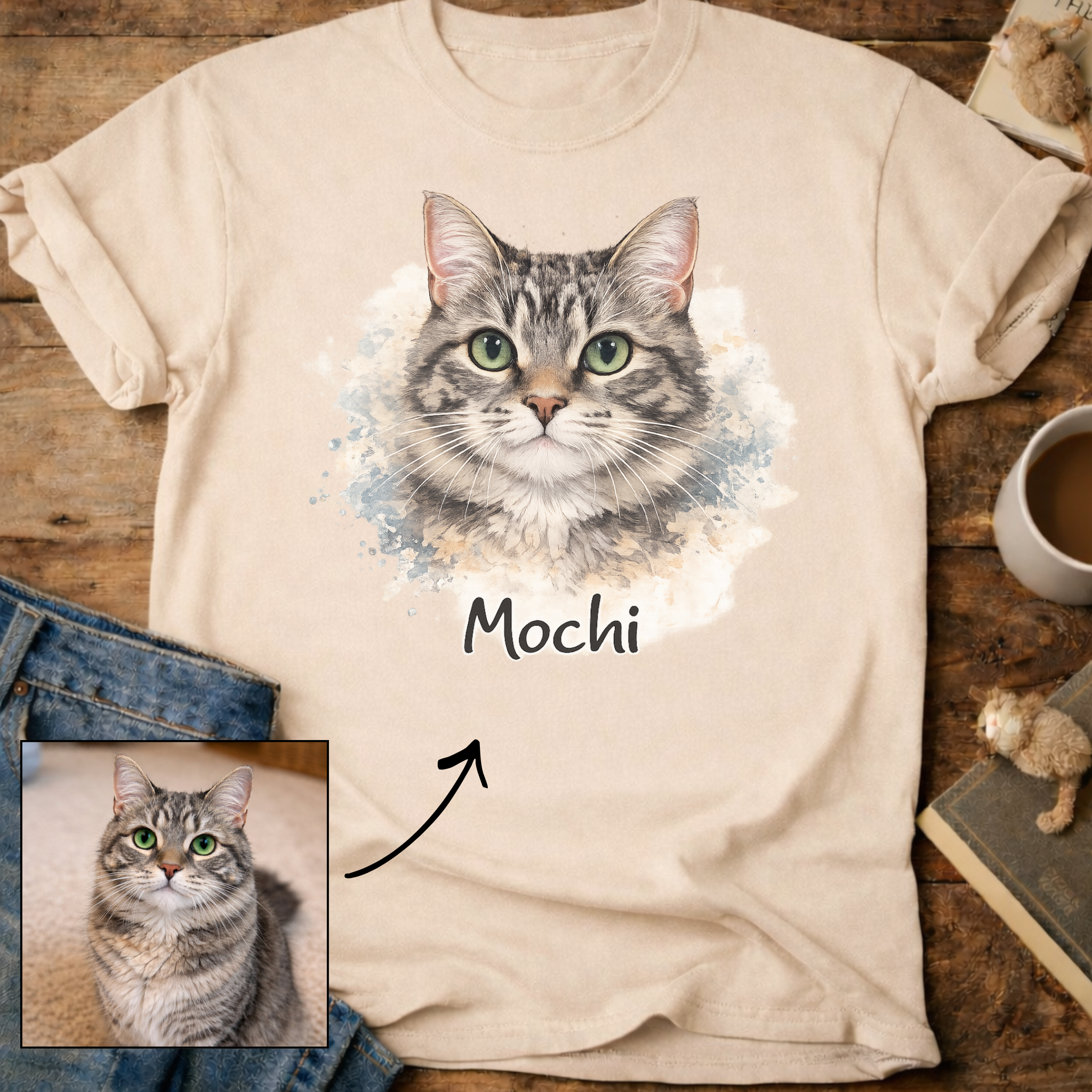 Watercolor Personalized Cat Portrait T-Shirt