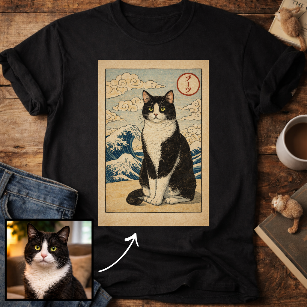 Personalized Japanese Style Design Cat T-Shirt