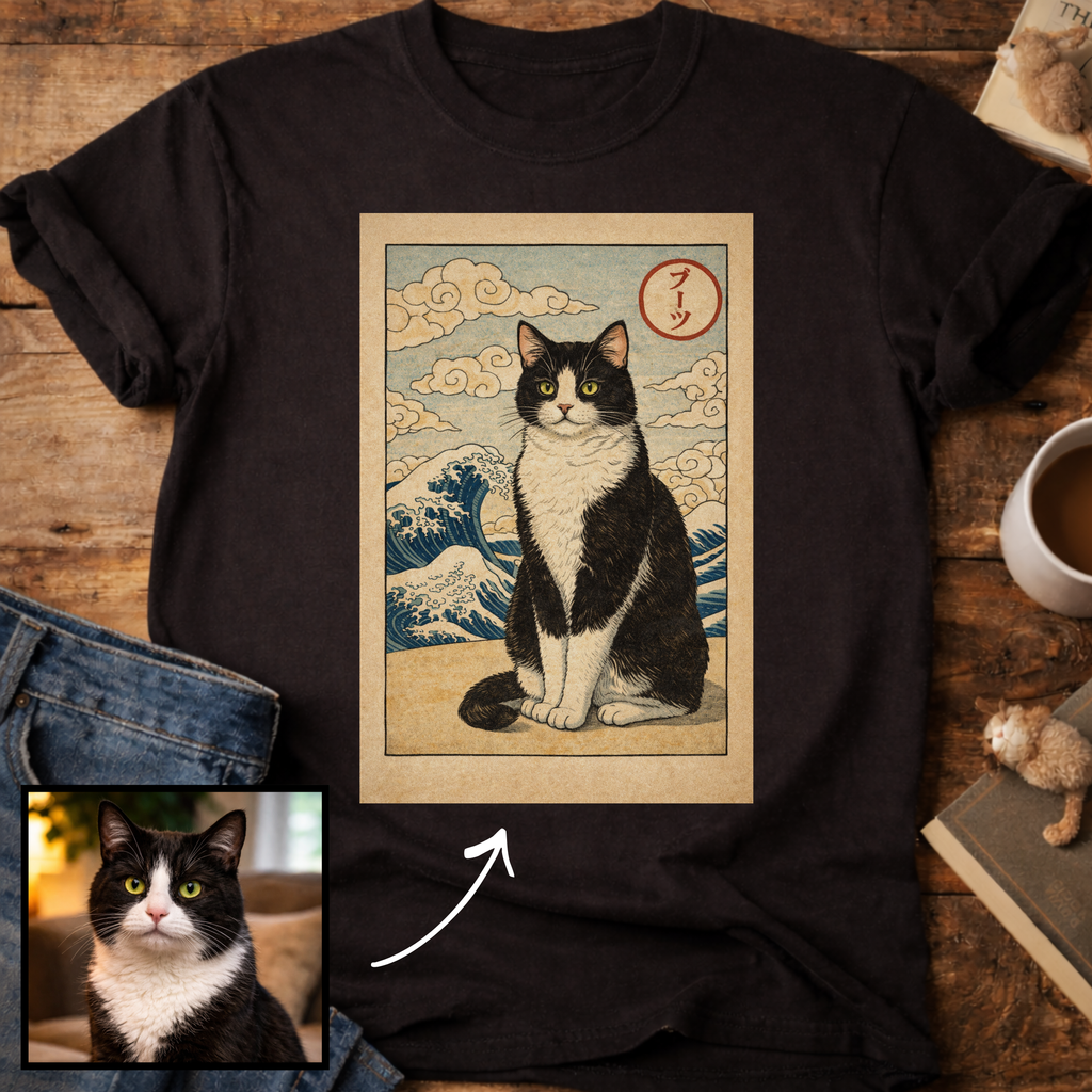 Personalized Japanese Style Design Cat T-Shirt