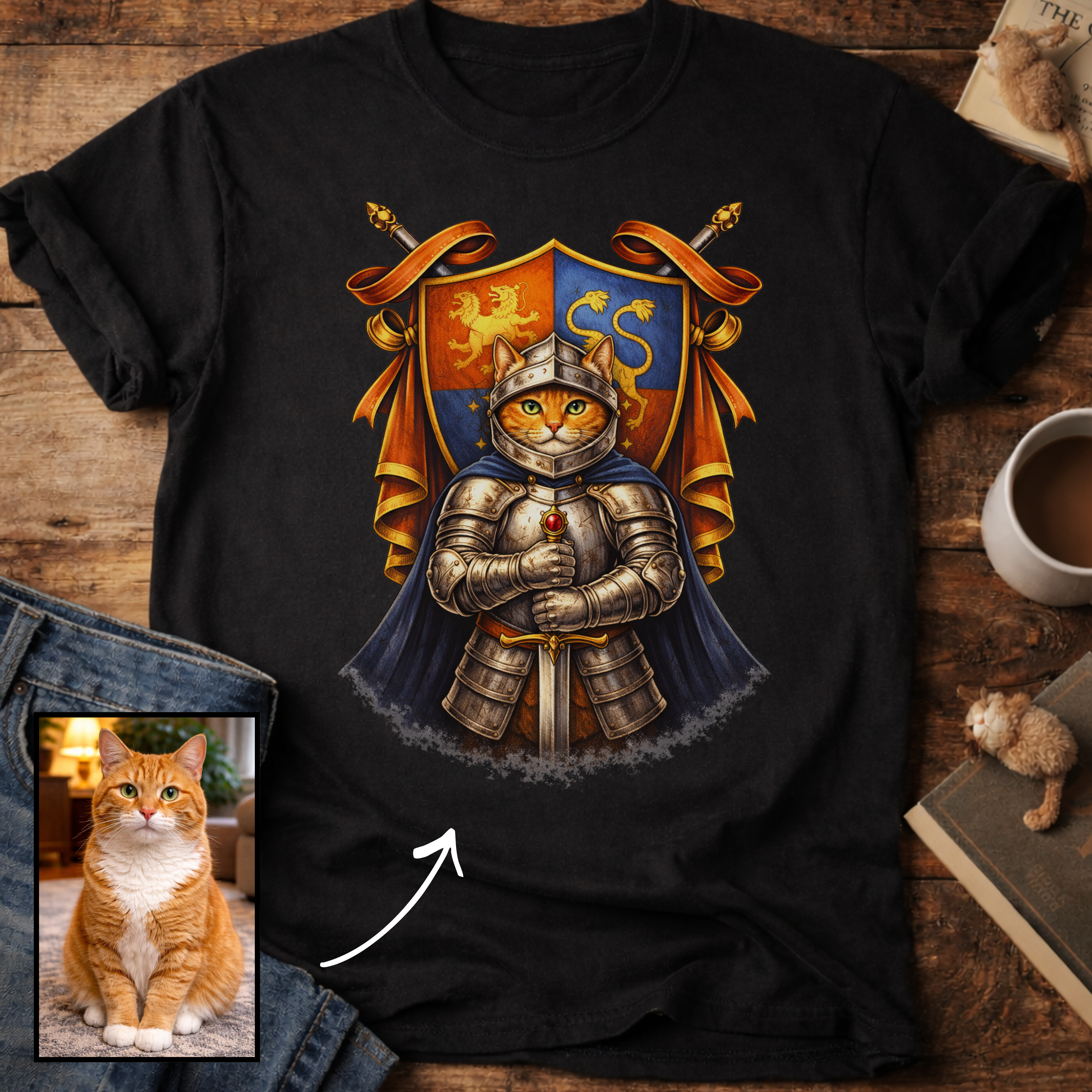 Personalized Medieval Knight Cat T-Shirt