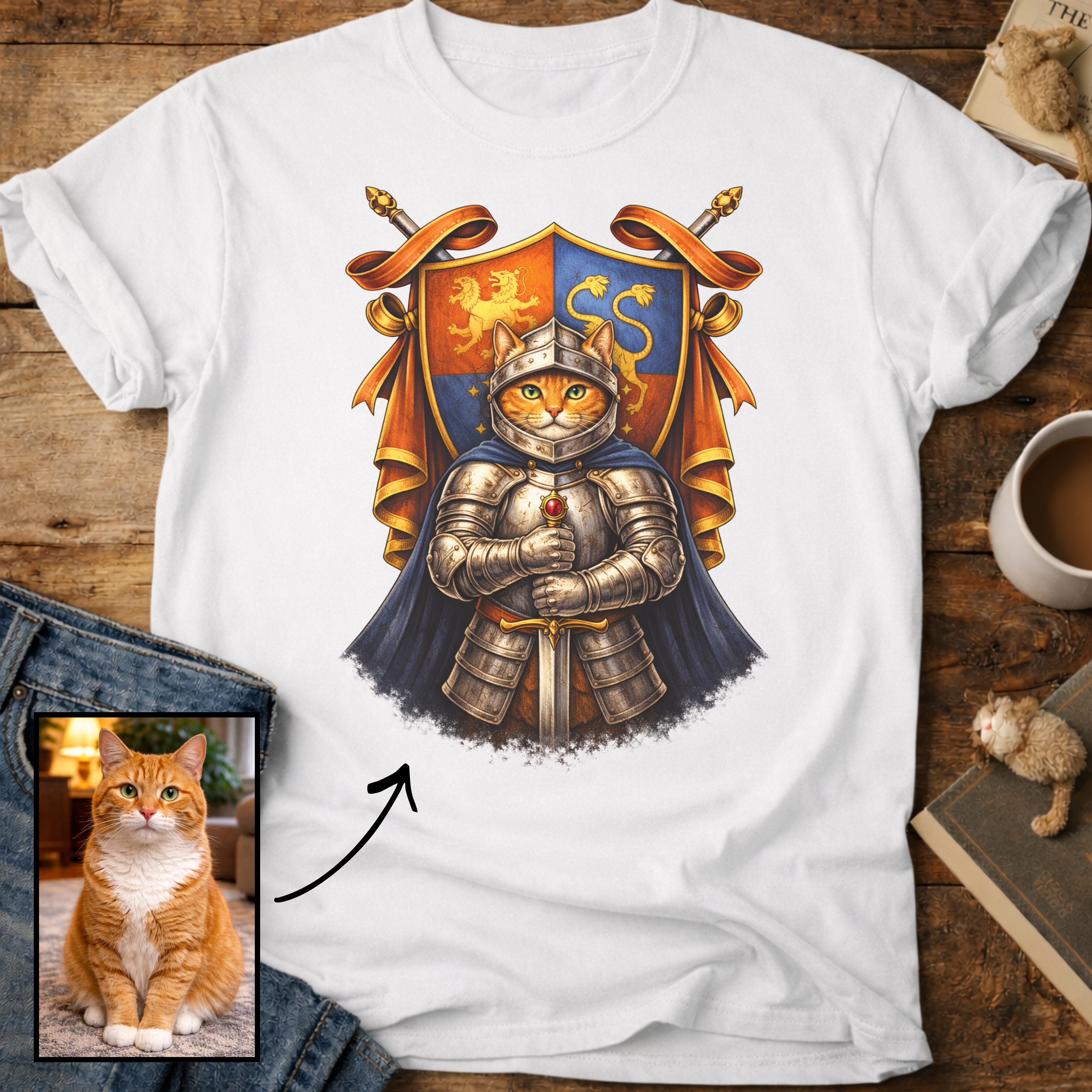 Personalized Medieval Knight Cat T-Shirt