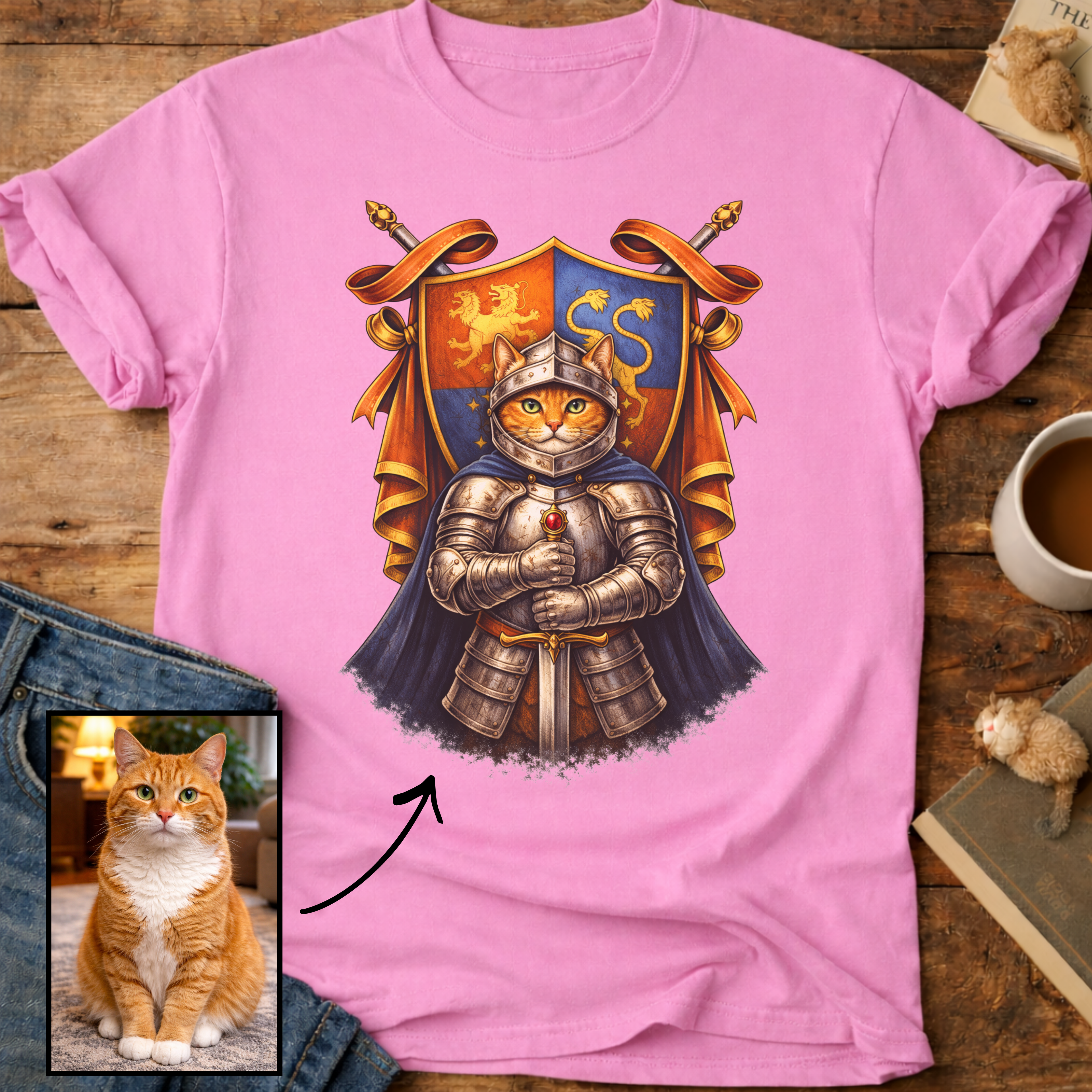 Personalized Medieval Knight Cat T-Shirt