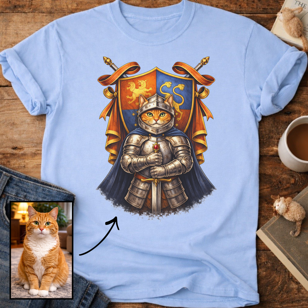 Personalized Medieval Knight Cat T-Shirt