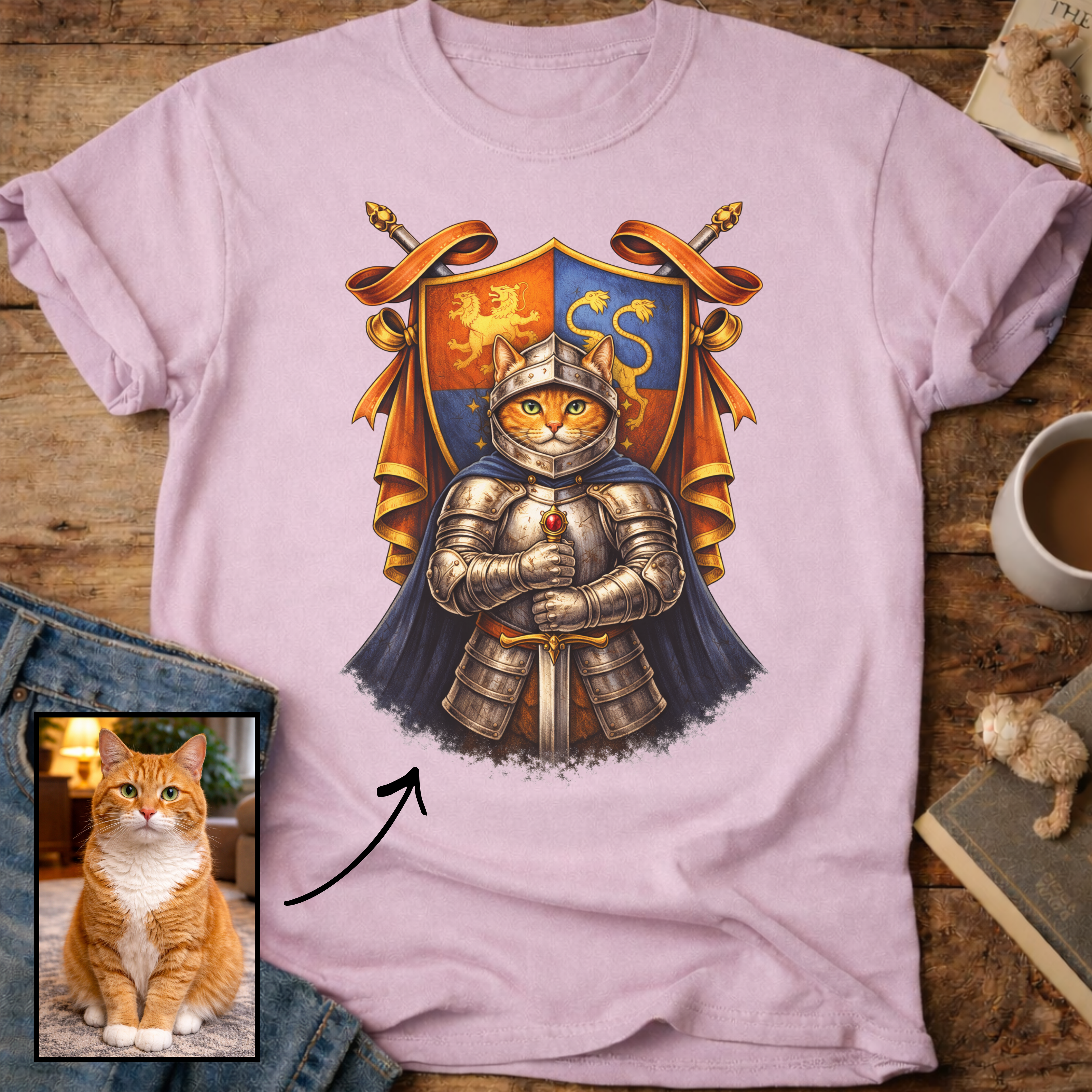 Personalized Medieval Knight Cat T-Shirt