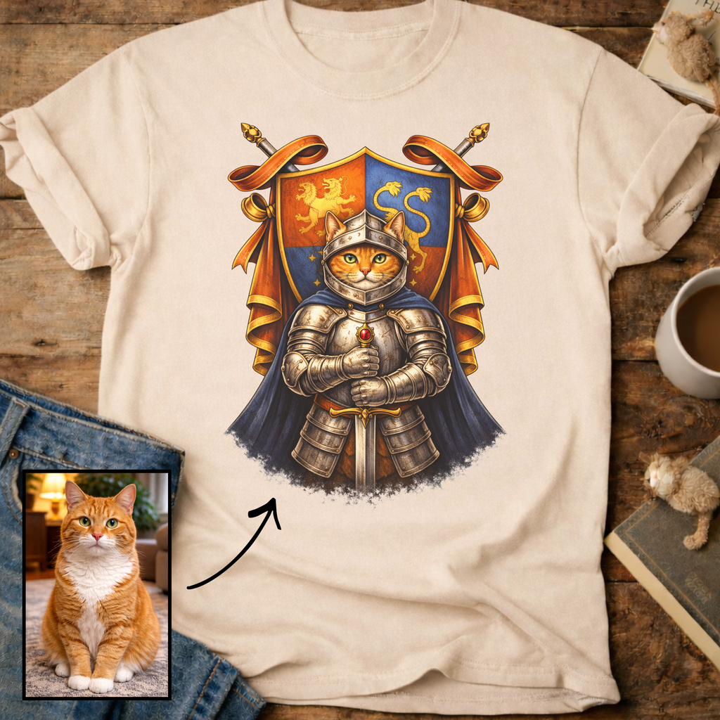 Personalized Medieval Knight Cat T-Shirt