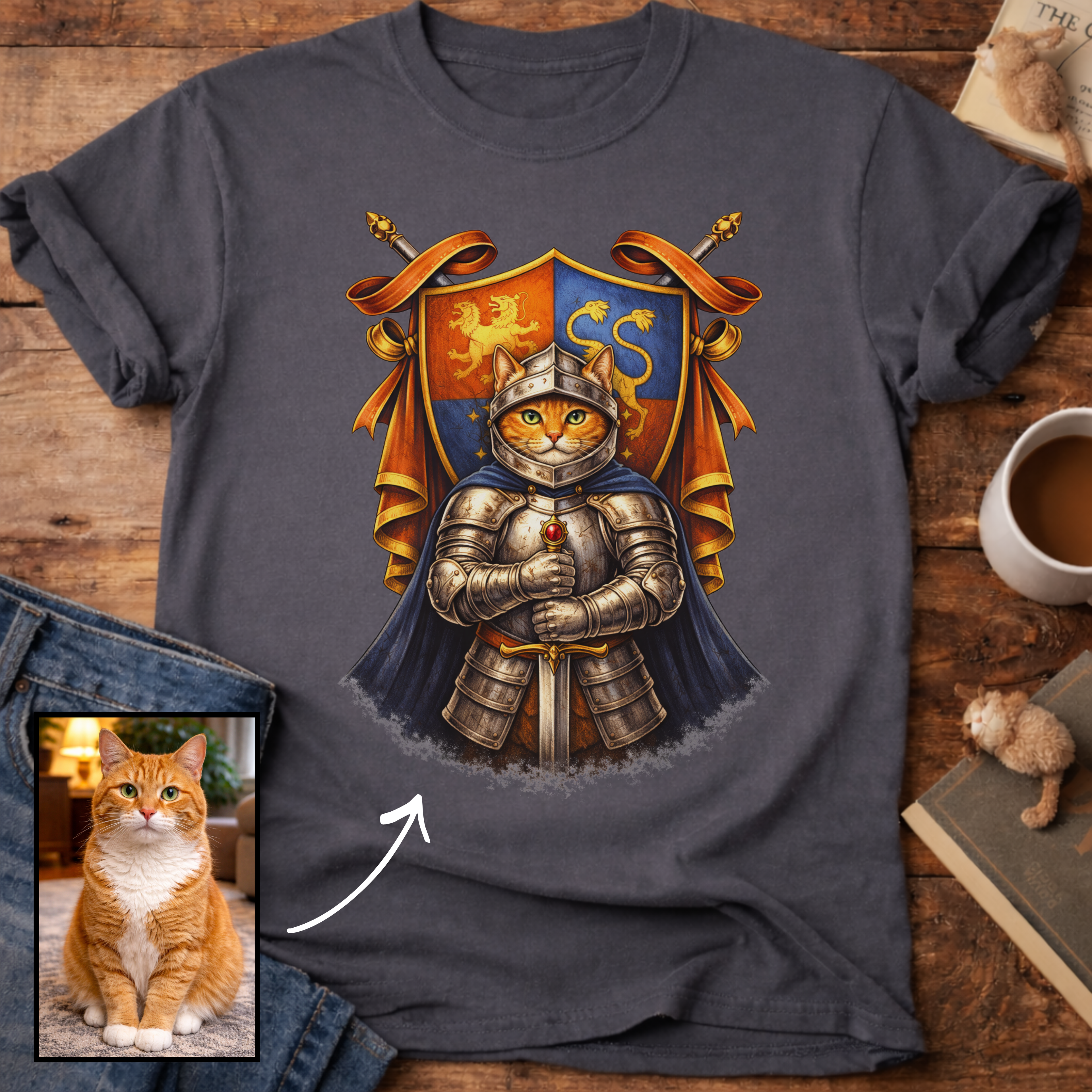 Personalized Medieval Knight Cat T-Shirt
