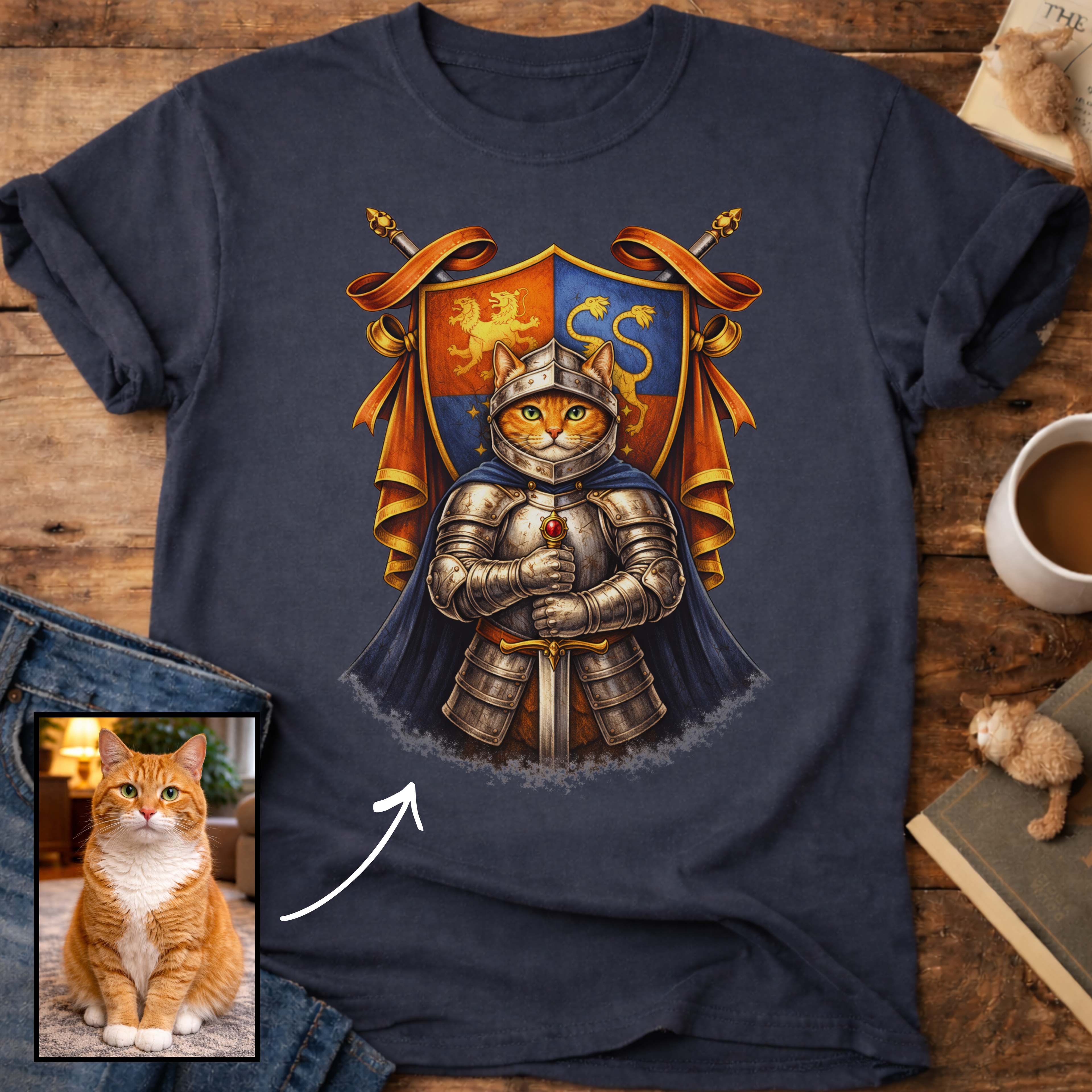 Personalized Medieval Knight Cat T-Shirt