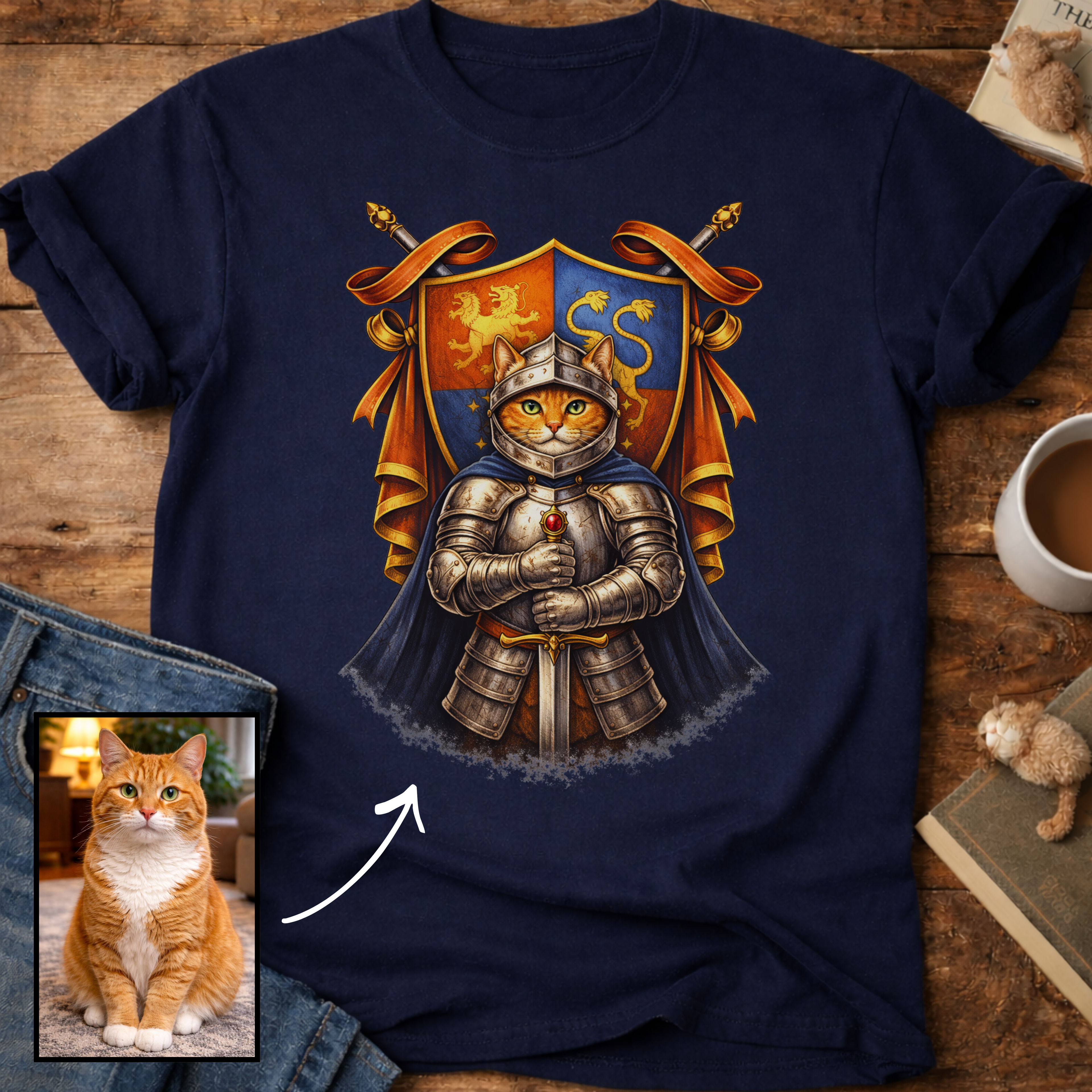 Personalized Medieval Knight Cat T-Shirt