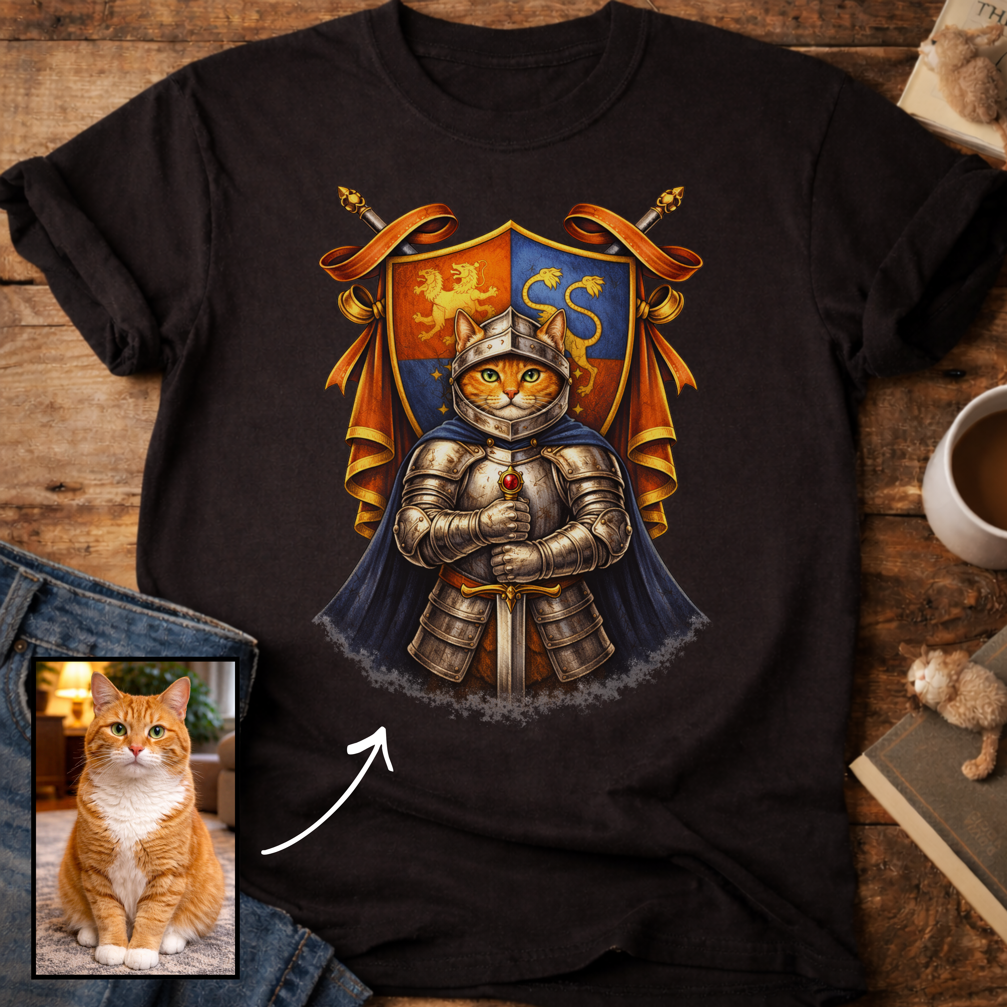 Personalized Medieval Knight Cat T-Shirt