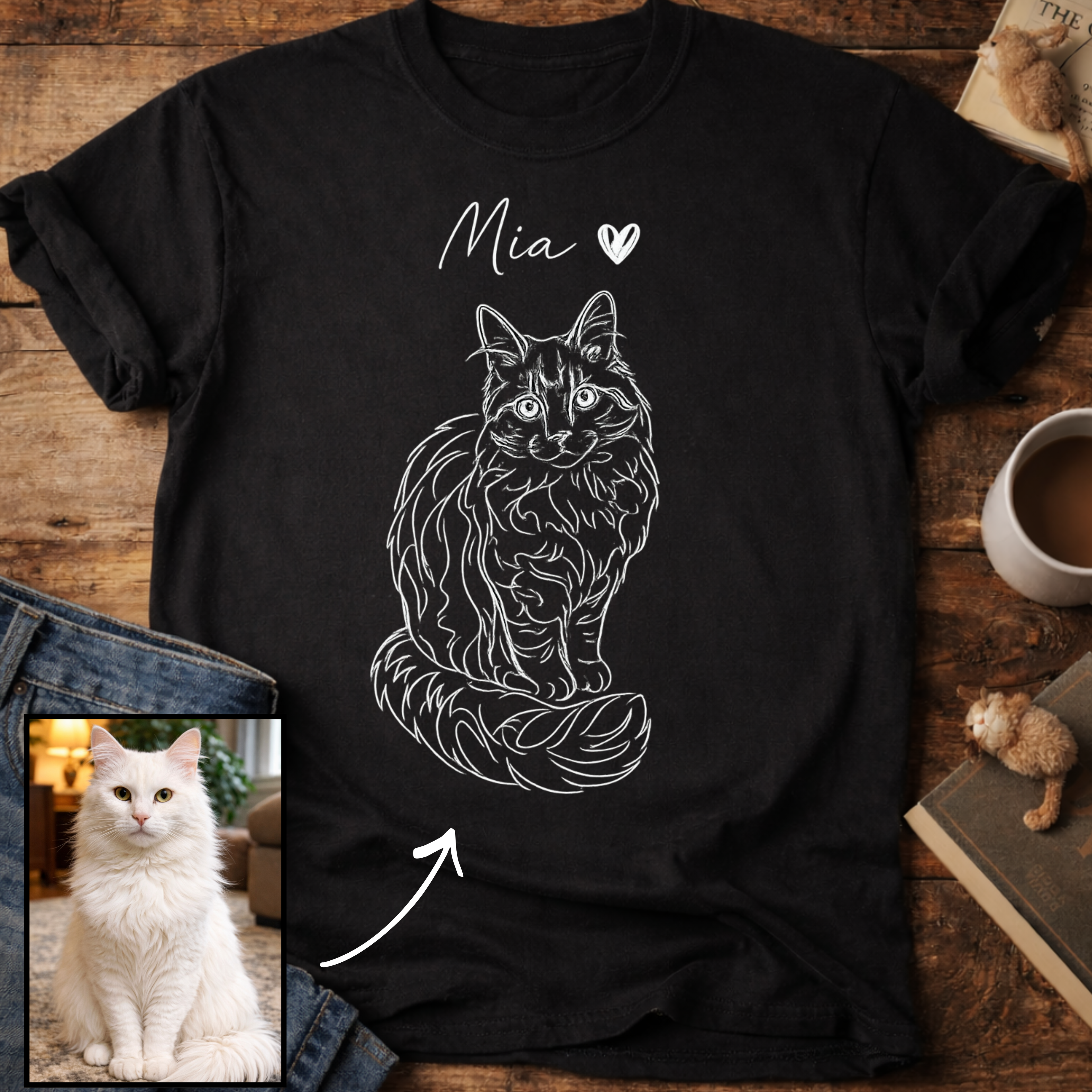 Personalized Cat Line Art T-Shirt