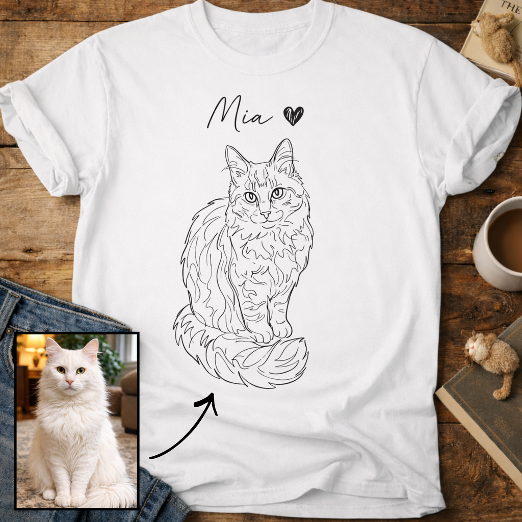 Personalized Cat Line Art T-Shirt