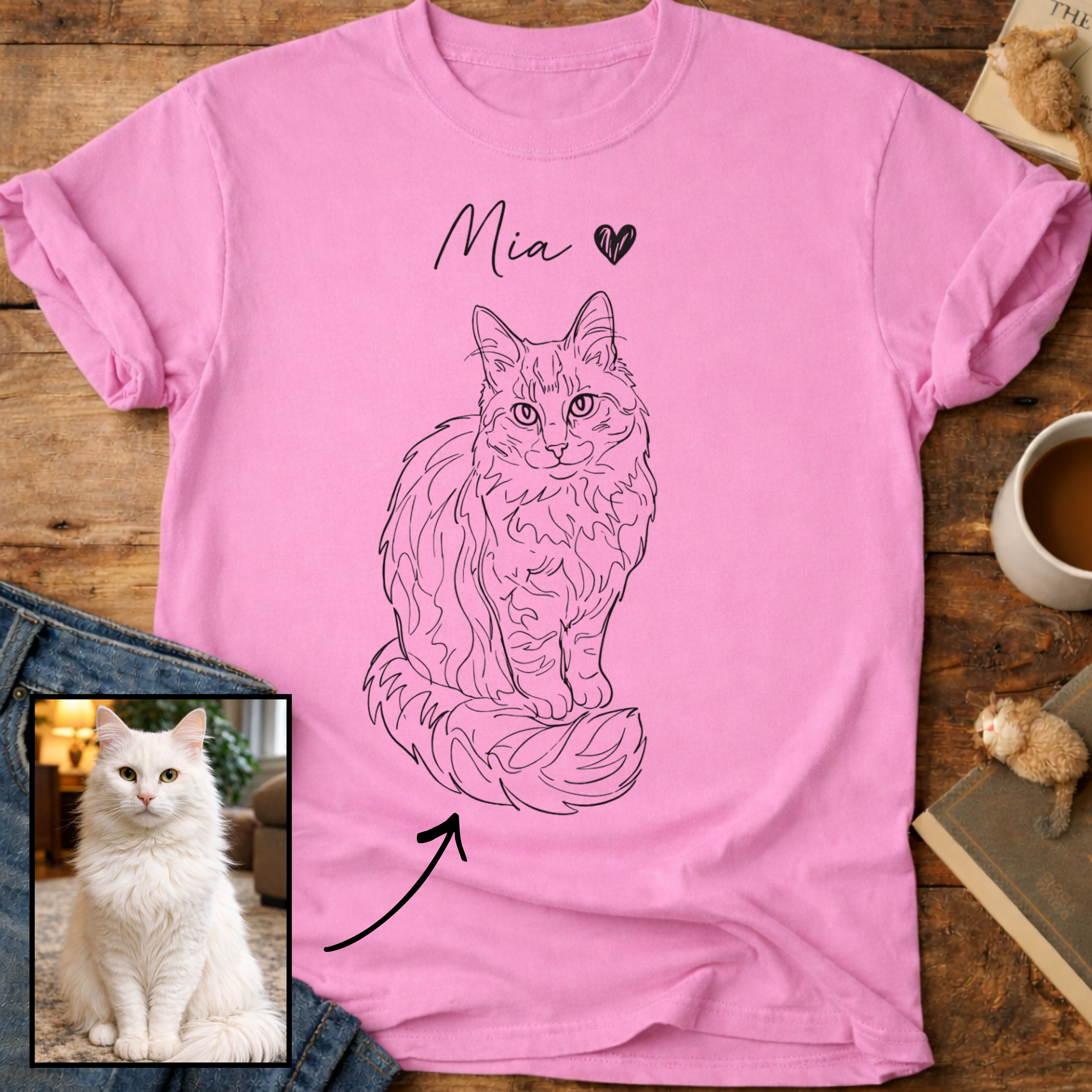 Personalized Cat Line Art T-Shirt