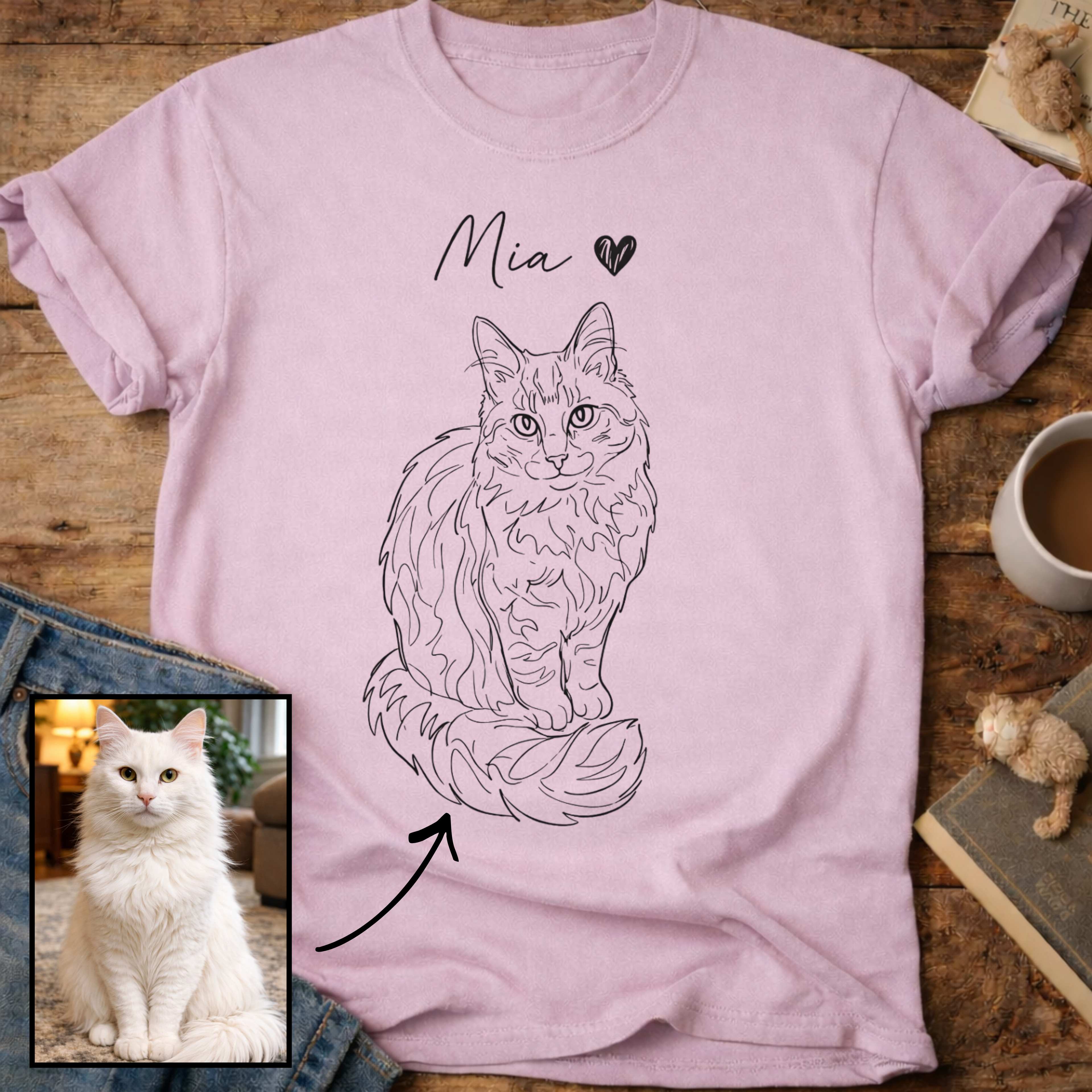 Personalized Cat Line Art T-Shirt
