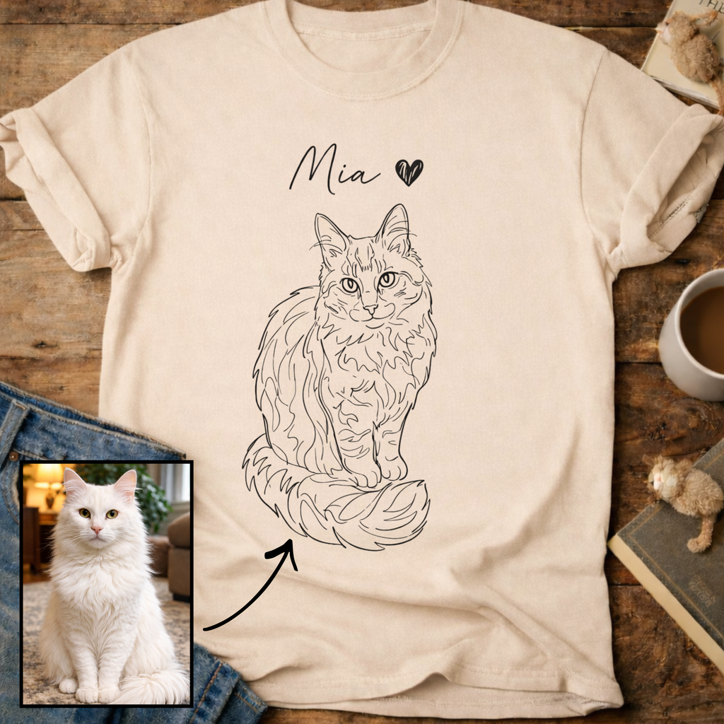 Personalized Cat Line Art T-Shirt