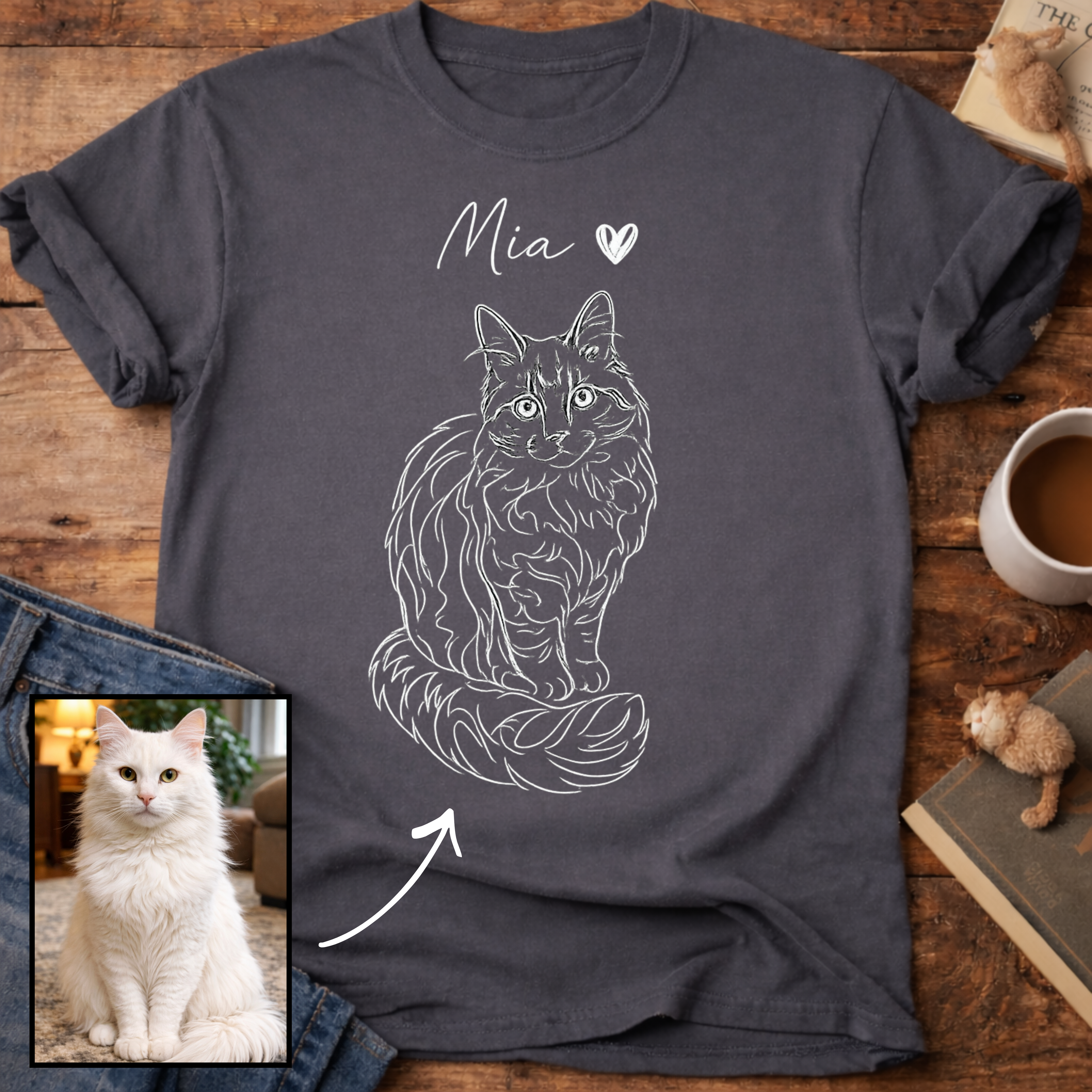 Personalized Cat Line Art T-Shirt