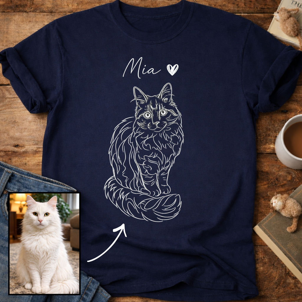 Personalized Cat Line Art T-Shirt