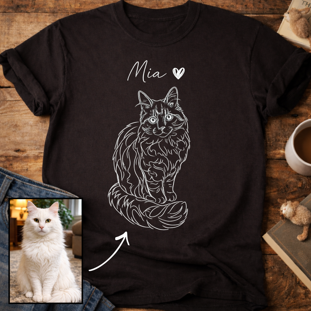 Personalized Cat Line Art T-Shirt