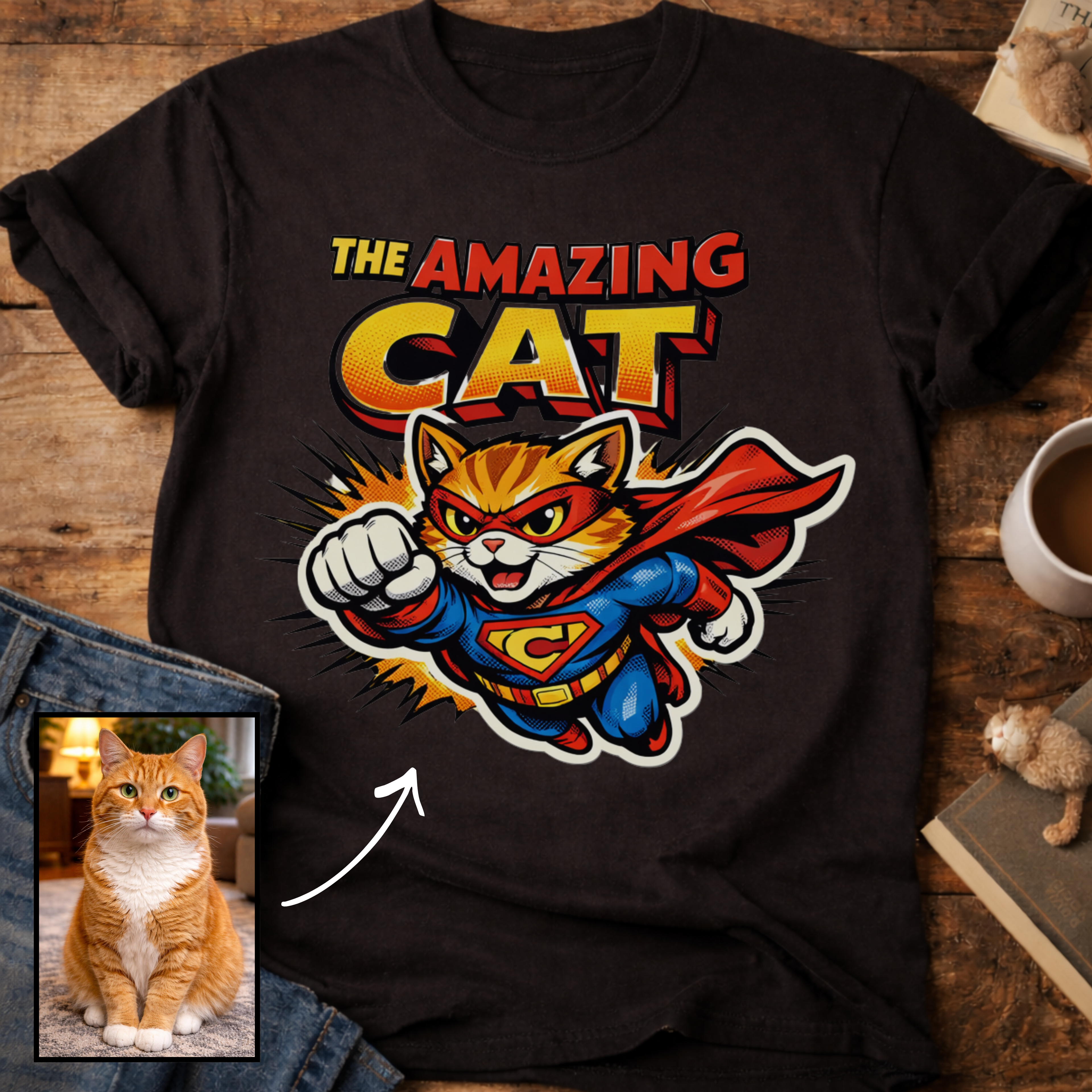 The Amazing Cat Superhero Personalized Custom T-Shirt