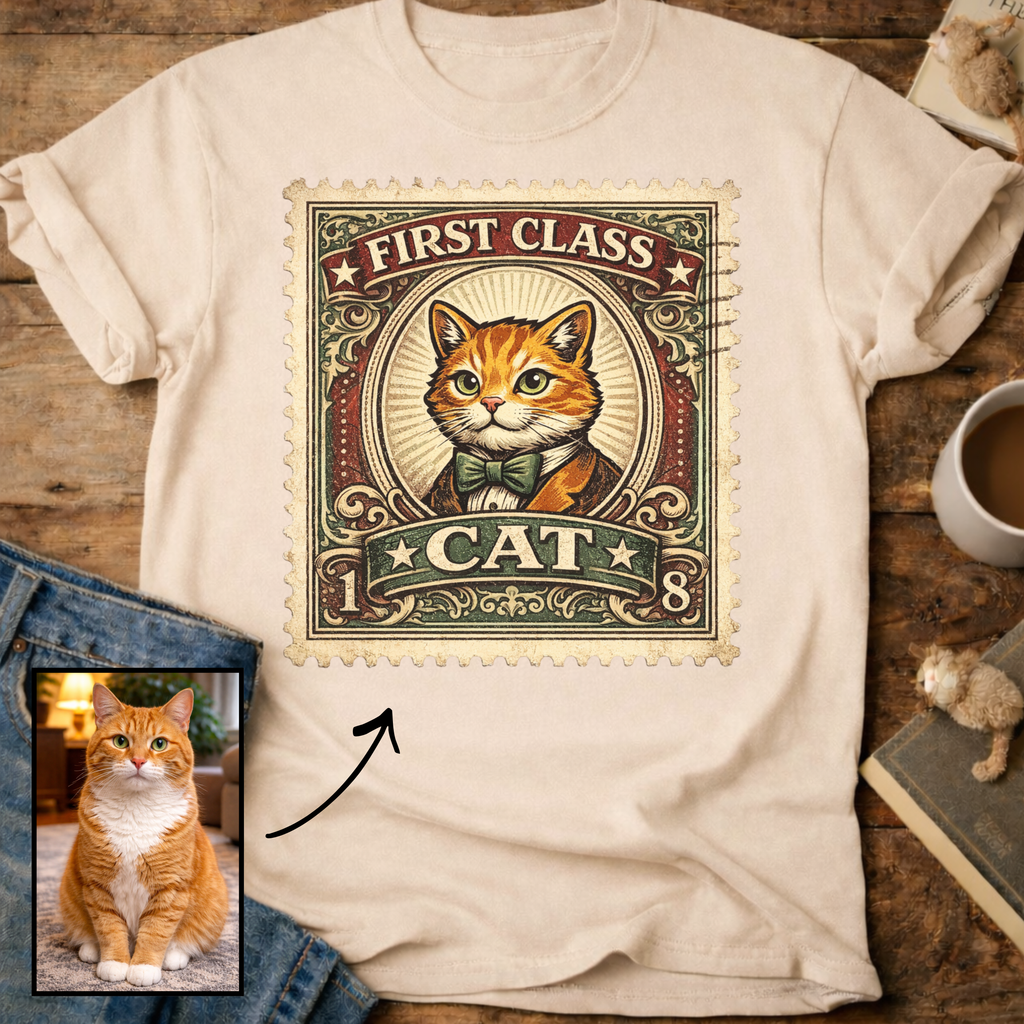 First Class Stamp Custom Personalized Cat T-Shirt