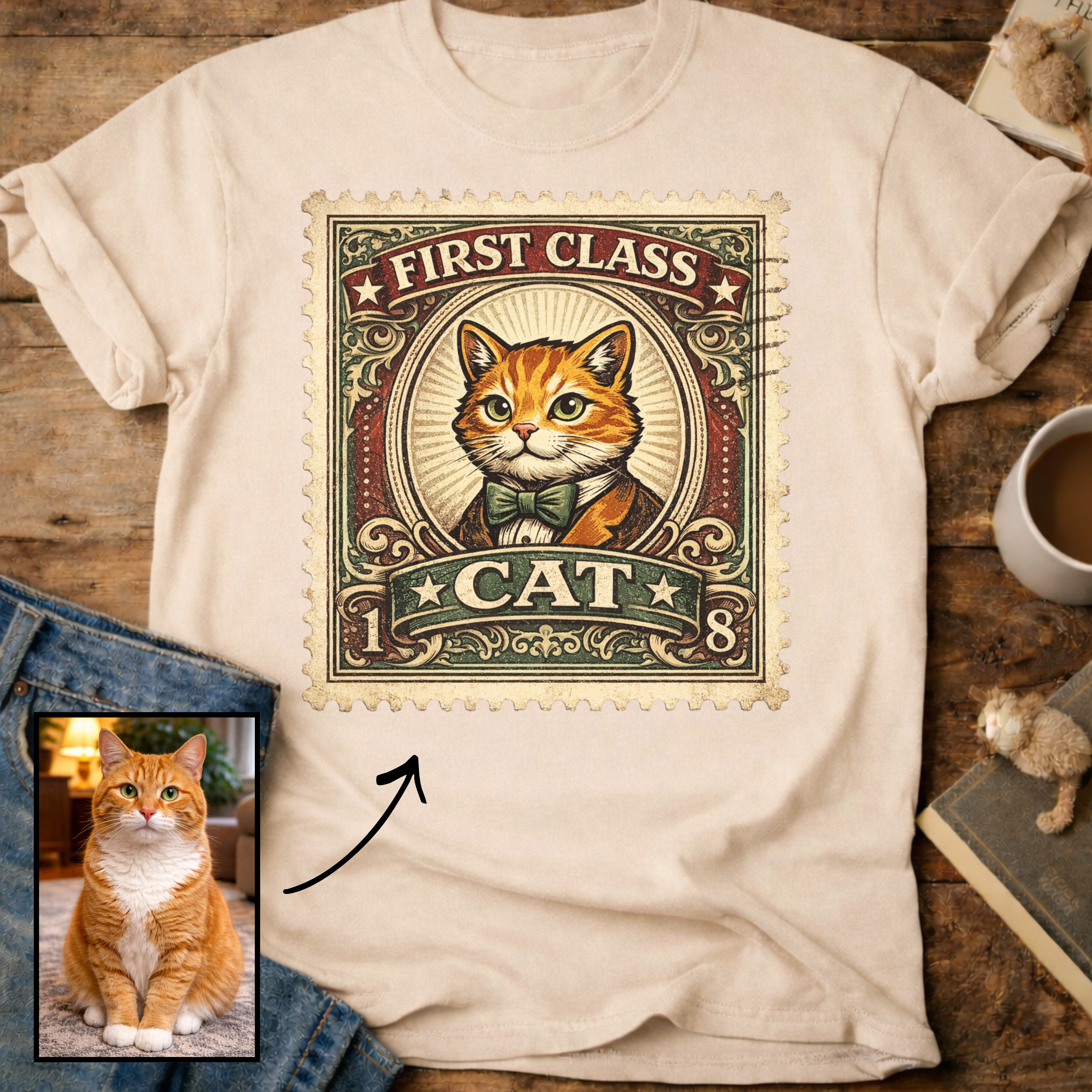 First Class Stamp Custom Personalized Cat T-Shirt