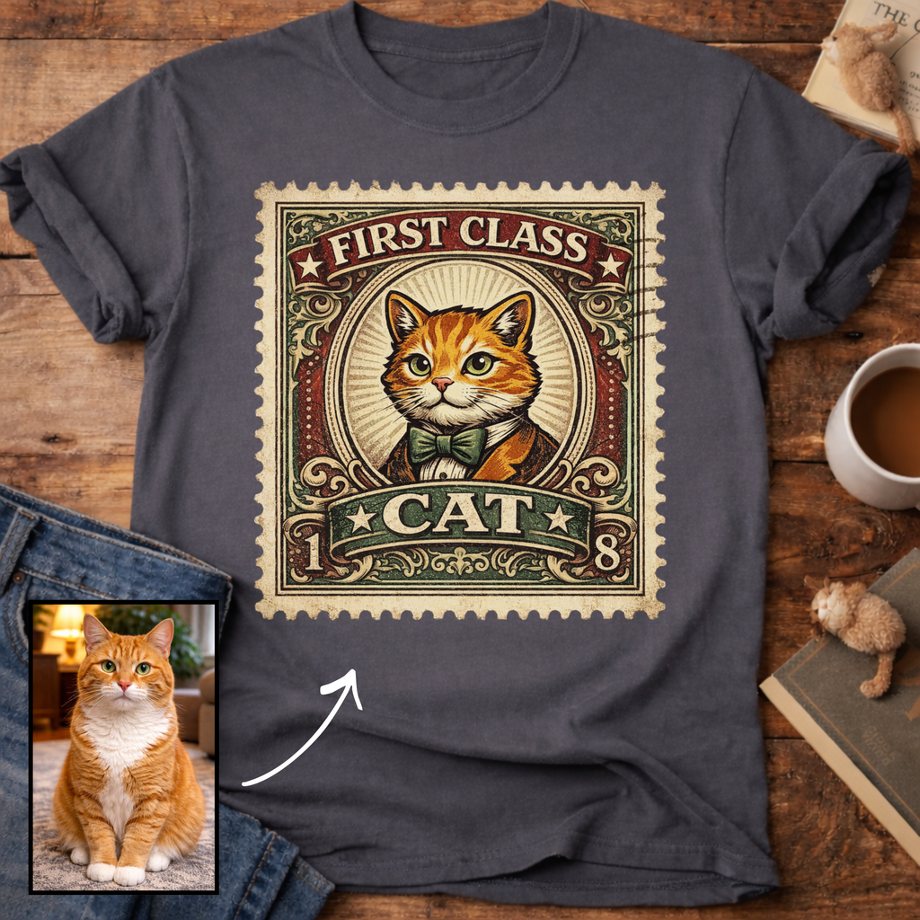 First Class Stamp Custom Personalized Cat T-Shirt
